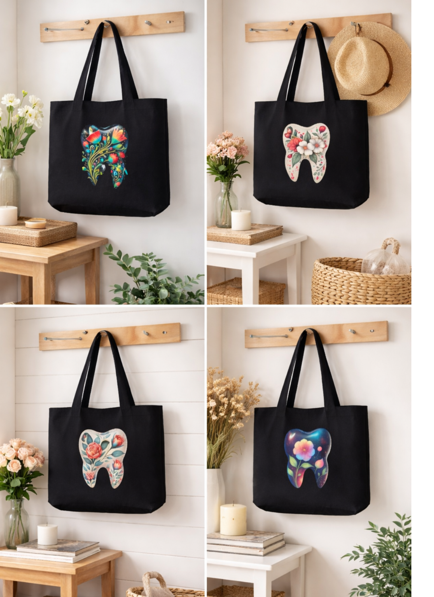 Dental Tote Bags. Tooth Bloom Collection