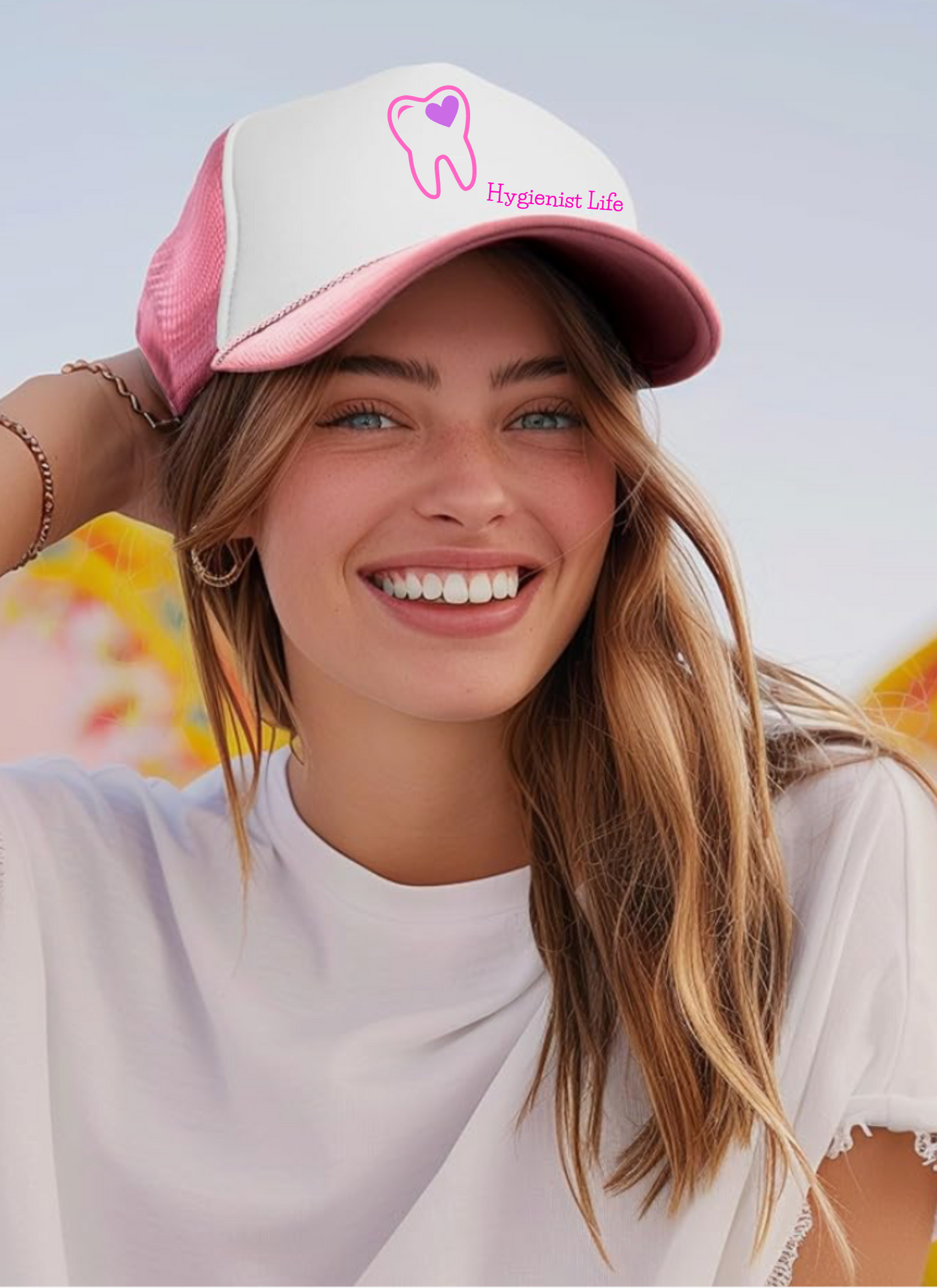 Dental hat/pink mesh cap