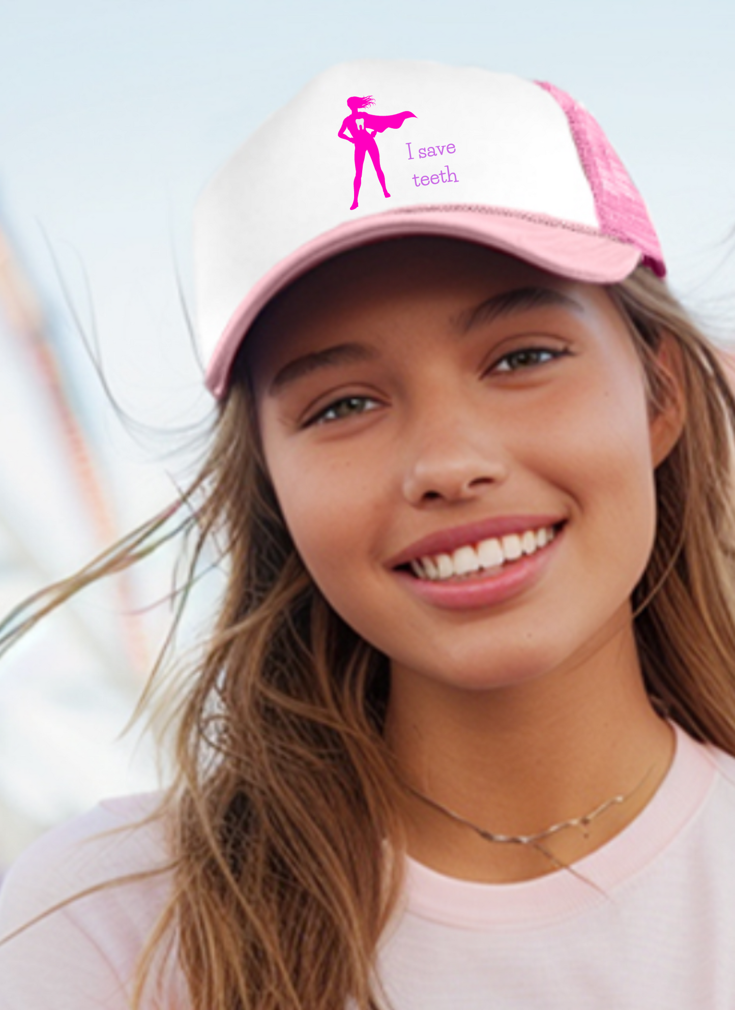 Pink Two Tone Trucker Hat Summer Mesh Cap with Adjustable Snapback Strap