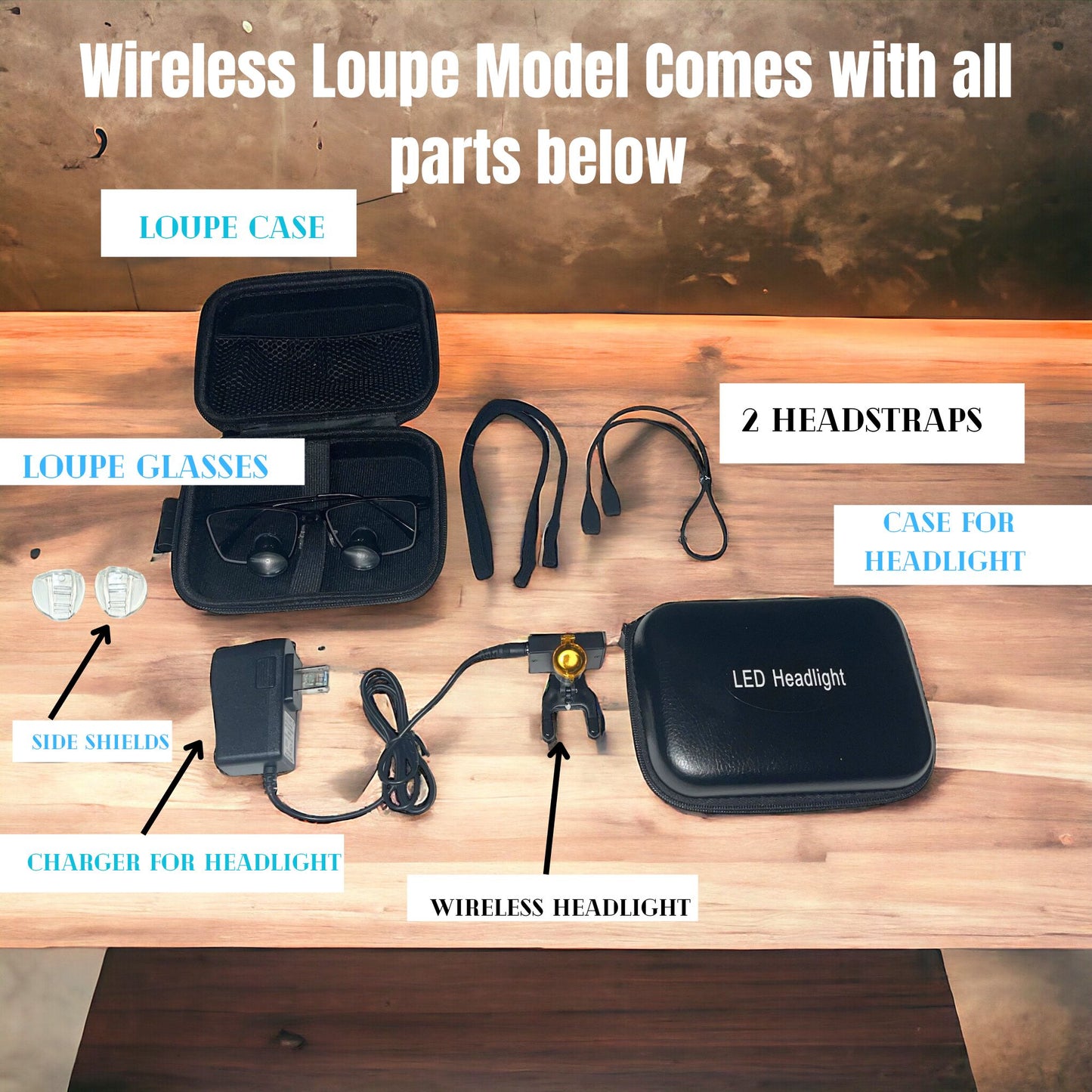 Black Loupes with Wireless Headlight. DeeTect Loupes