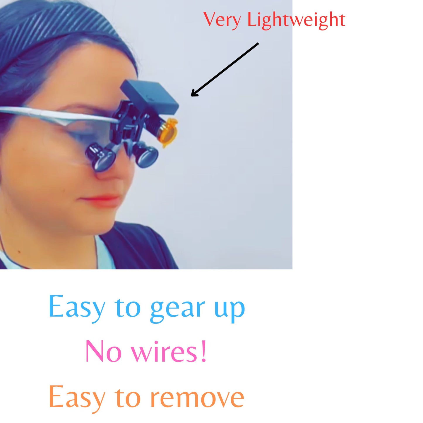 Black Square Frame Loupes With Wireless Headlight. Style 4