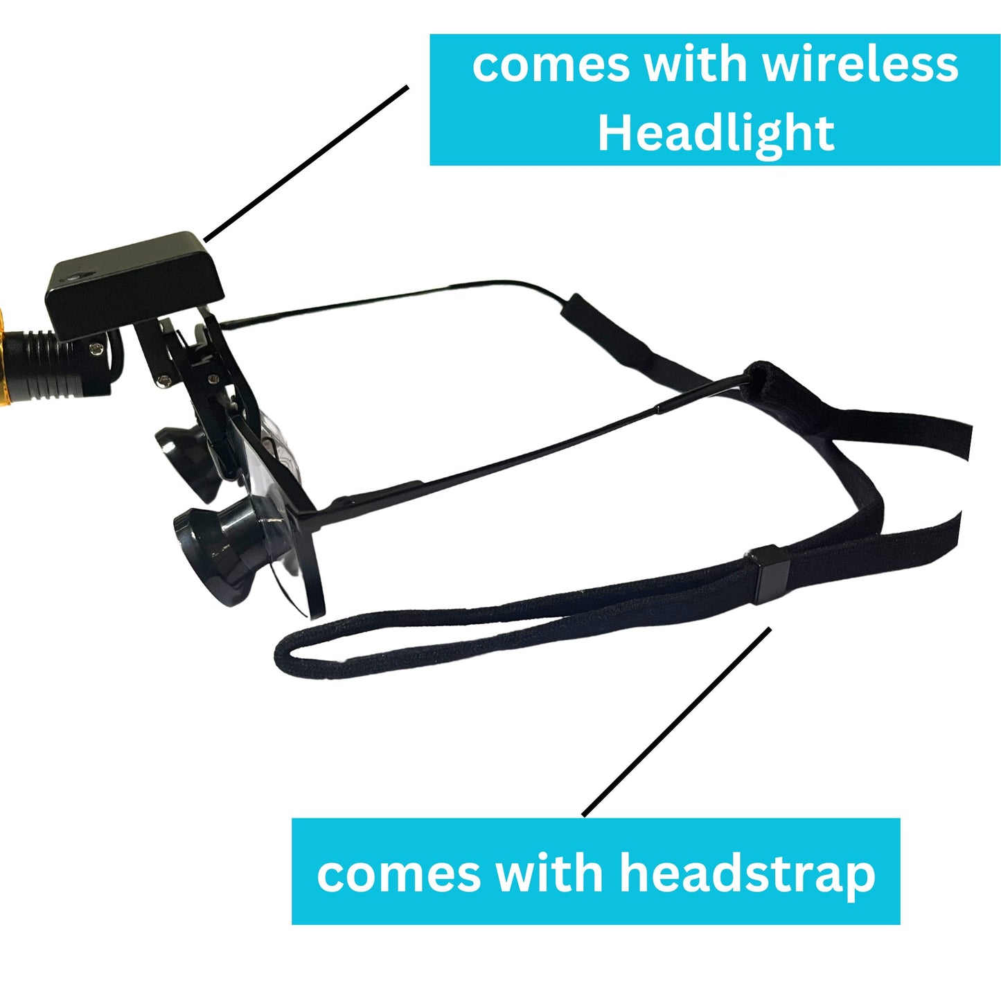 Black Square Frame Loupes With Wireless Headlight. Style 4