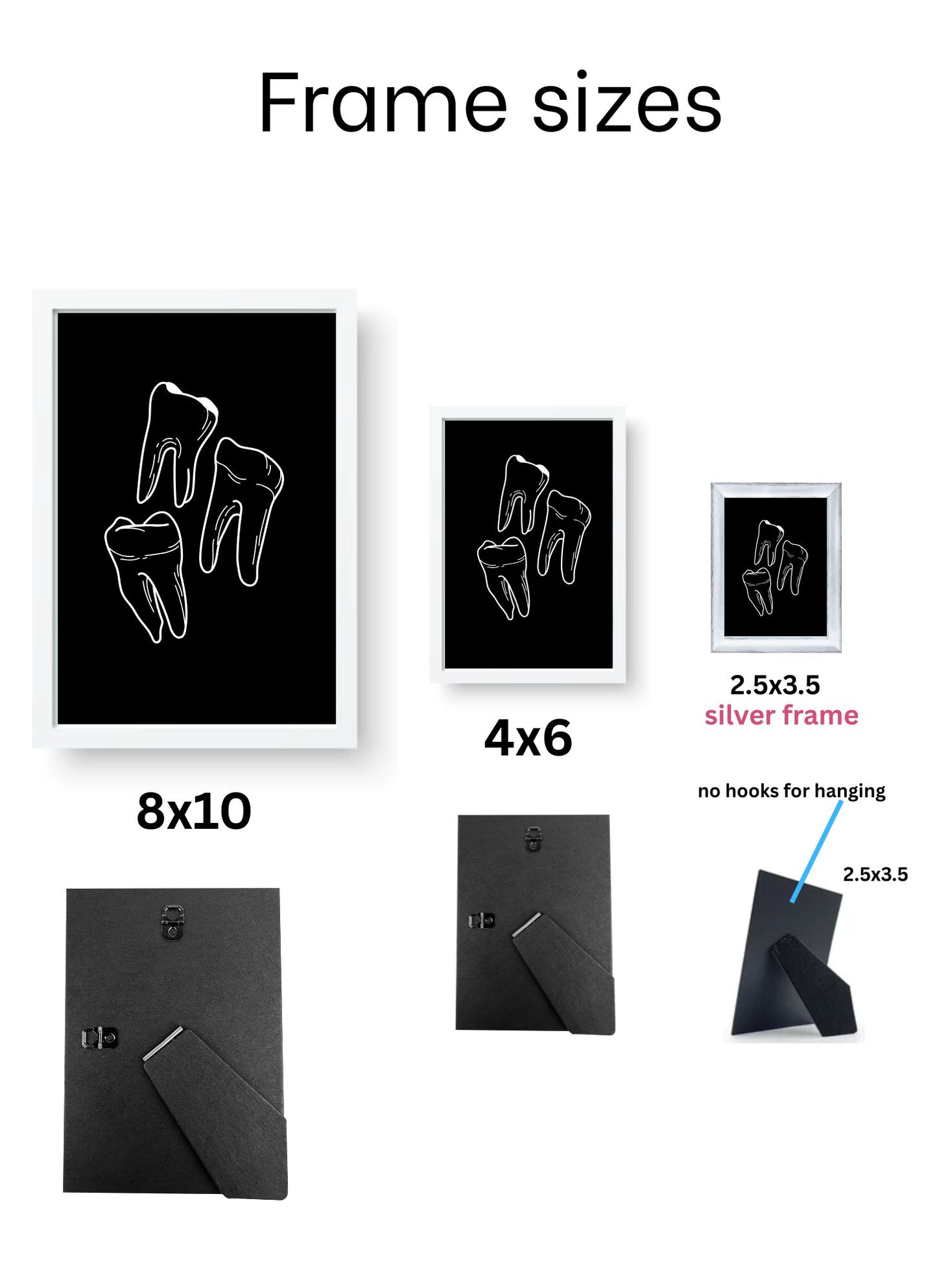 (Minimal Black and White Line Art Tooth Collection)
 4 Pack