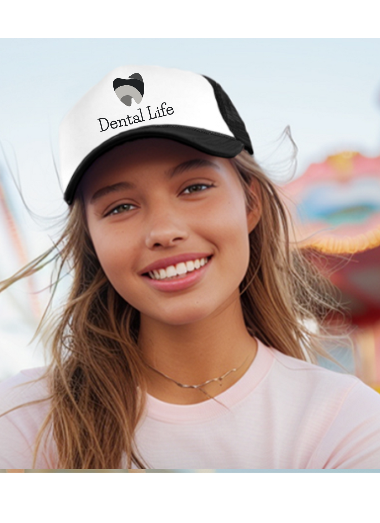 Black and white. Two Tone Trucker Hat Summer Mesh Cap with Adjustable Snapback Strap