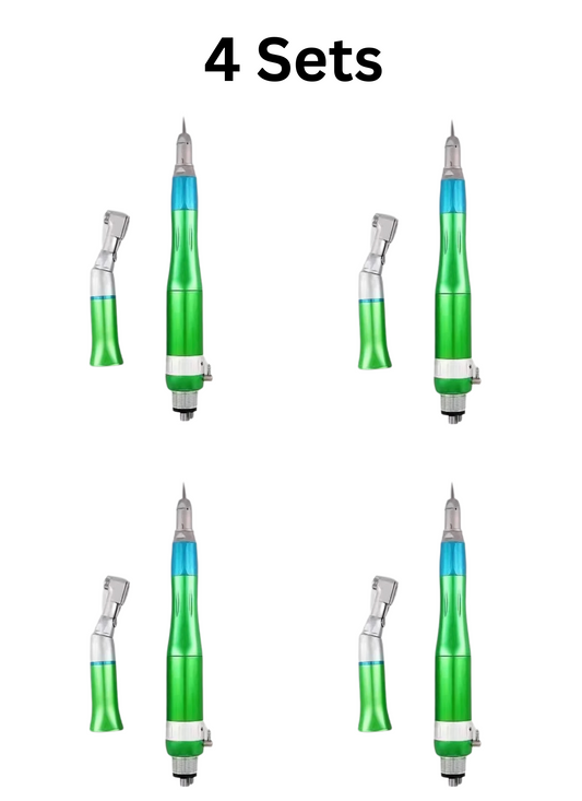 4 PACK Dental Slow Low Speed Handpiece Straight Contra Angle Air Motor. Slow speed with latch attachment. 2/4H. Green 4 pack. All pieces included.