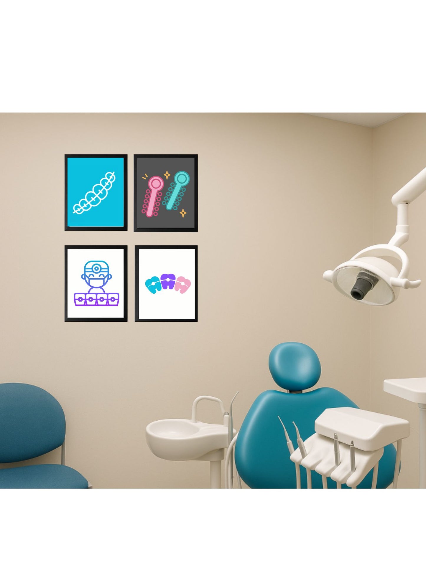 Orthodontic Braces Wall Art Set Dental Decor for Orthodontist Office