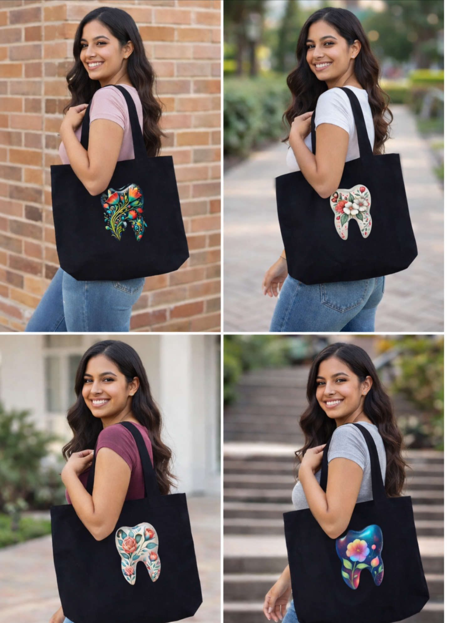 Dental Tote Bags. Tooth Bloom Collection