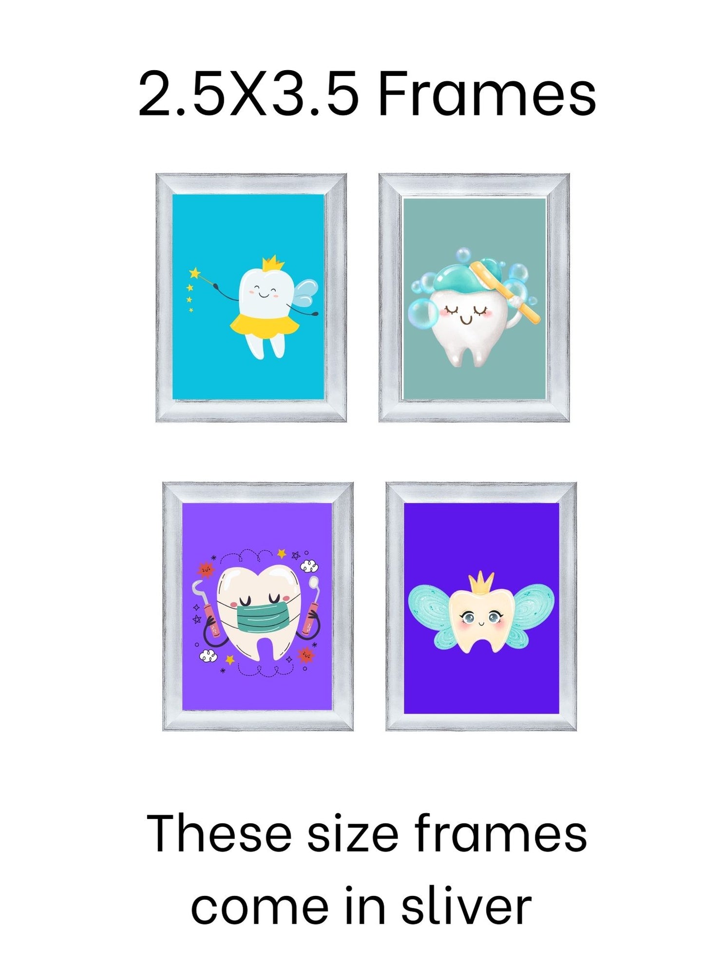 🦷✨ Tooth Character Fun Pack – 4 Pack (Kids Dental Wall Art)