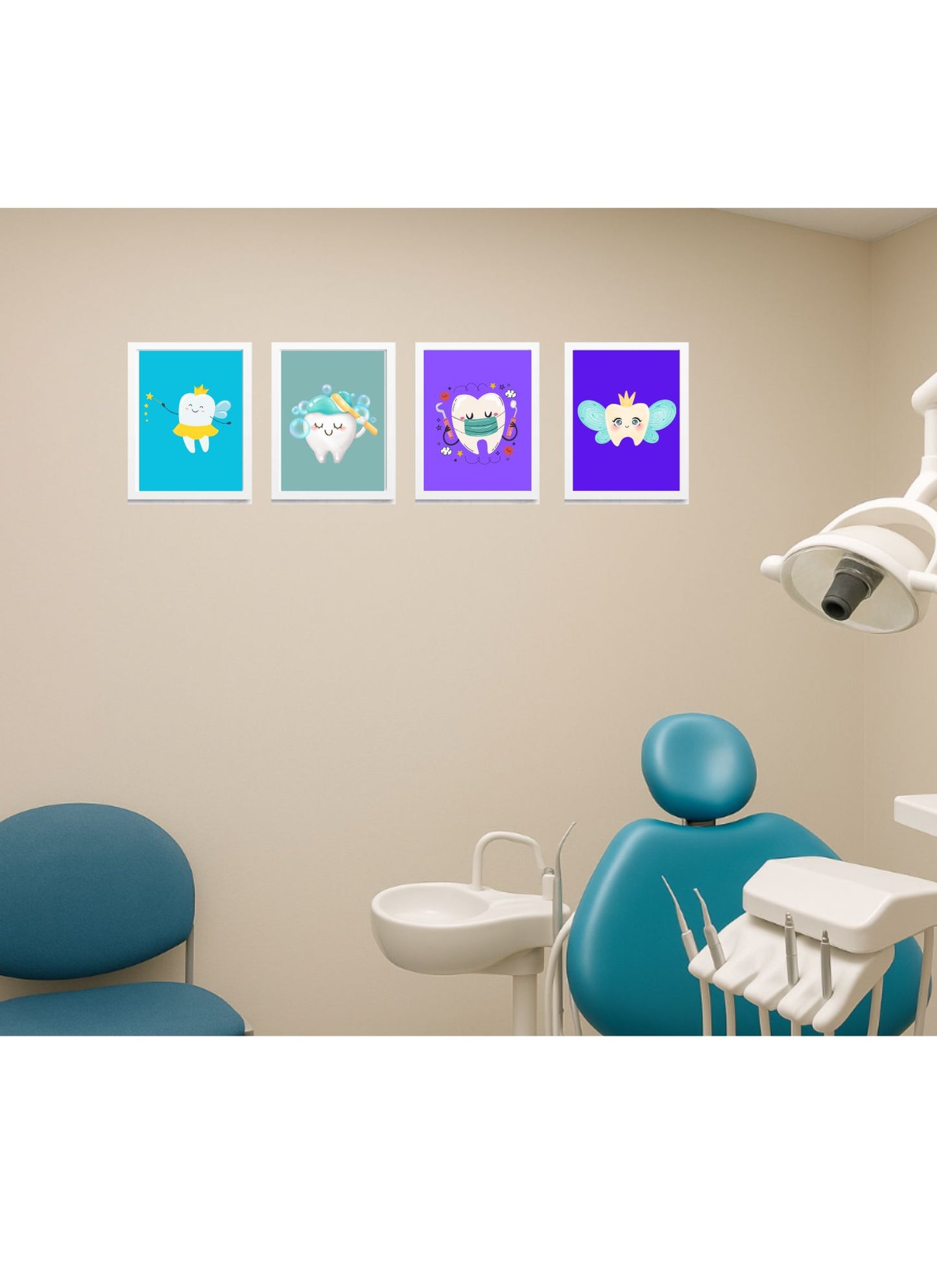 🦷✨ Tooth Character Fun Pack – 4 Pack (Kids Dental Wall Art)