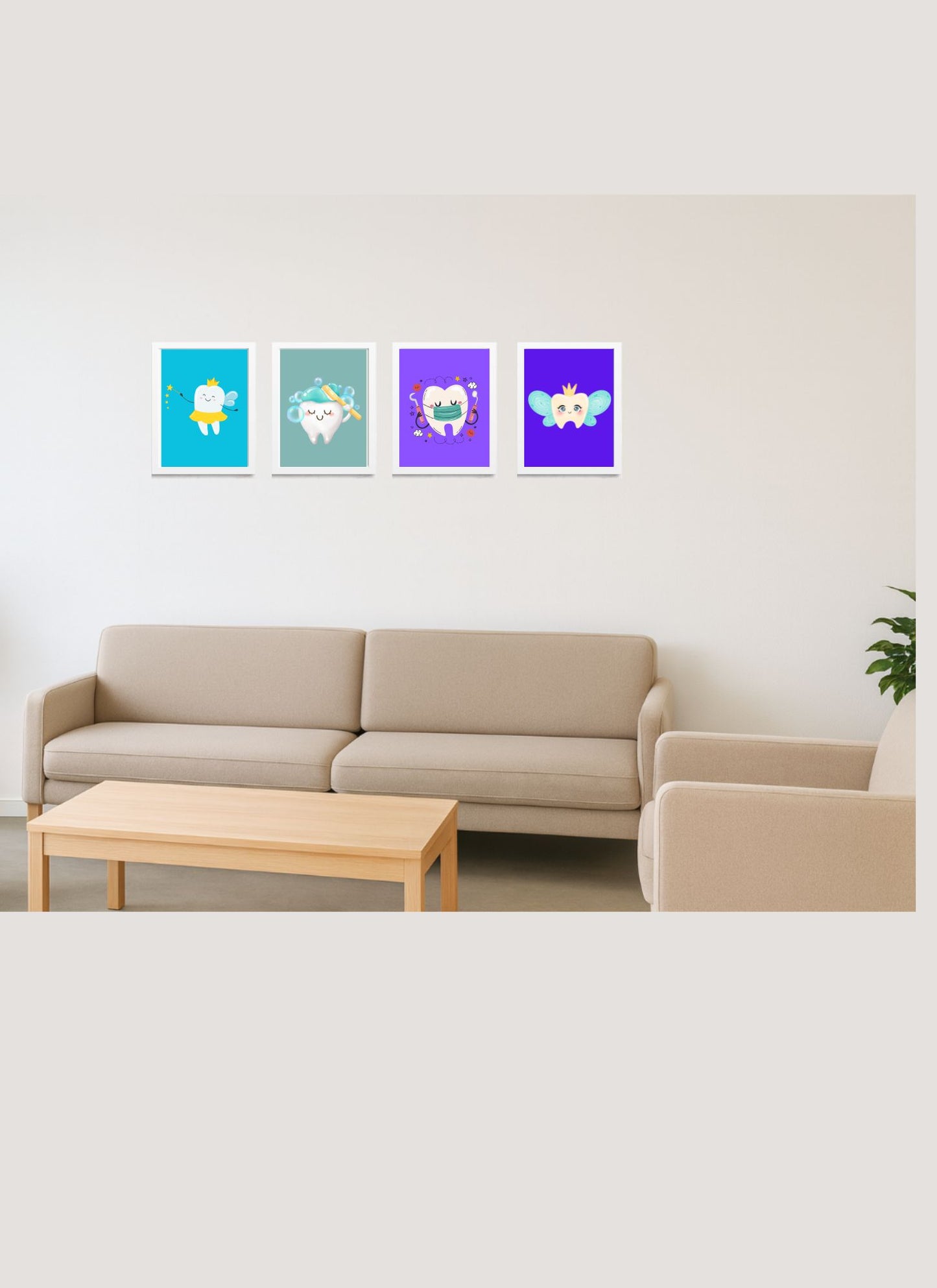 🦷✨ Tooth Character Fun Pack – 4 Pack (Kids Dental Wall Art)