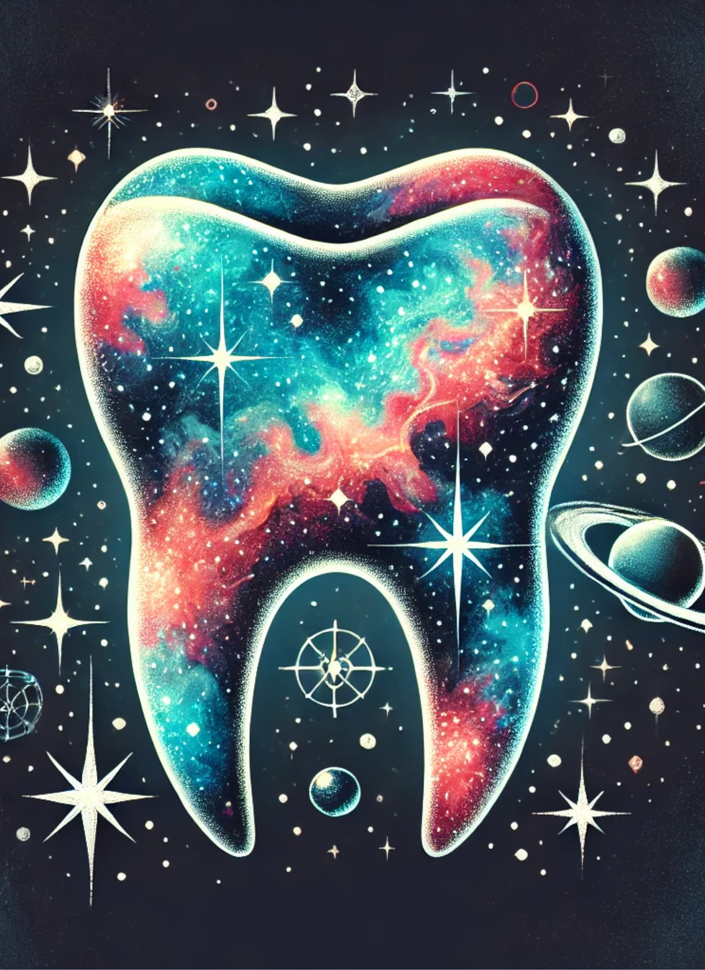 Cosmic Molar Collection – 4-Pack Framed Galaxy Tooth Décor