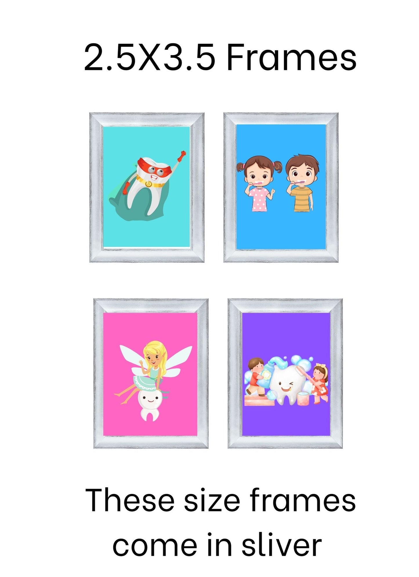Pediatric Smiles Art Set – 4-Pack Framed Kids Dental Décor