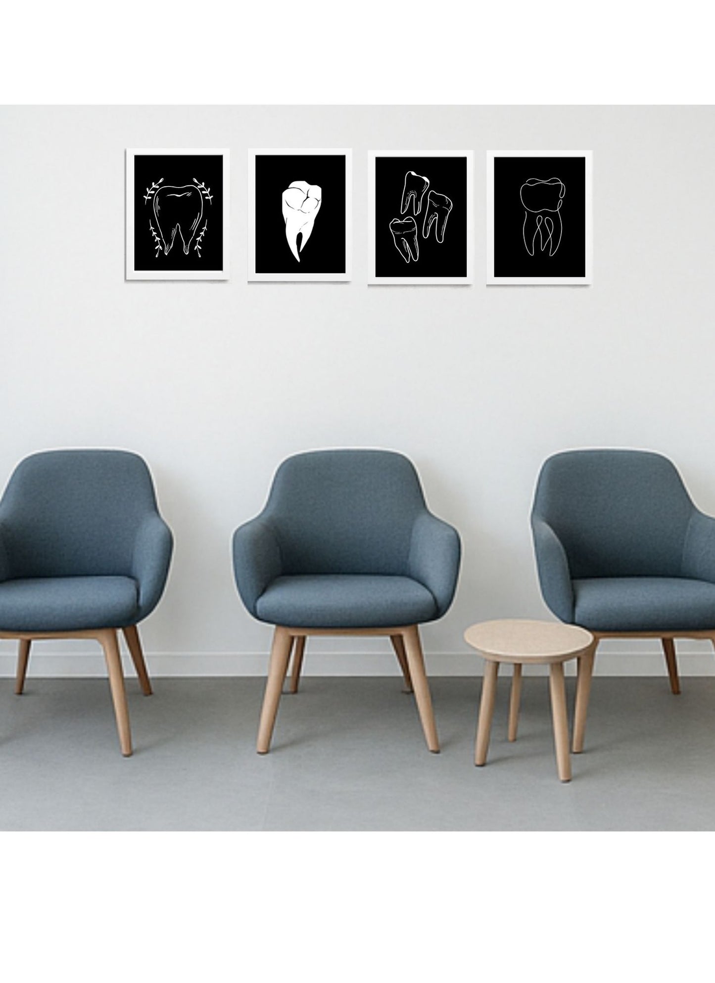 (Minimal Black and White Line Art Tooth Collection)
 4 Pack