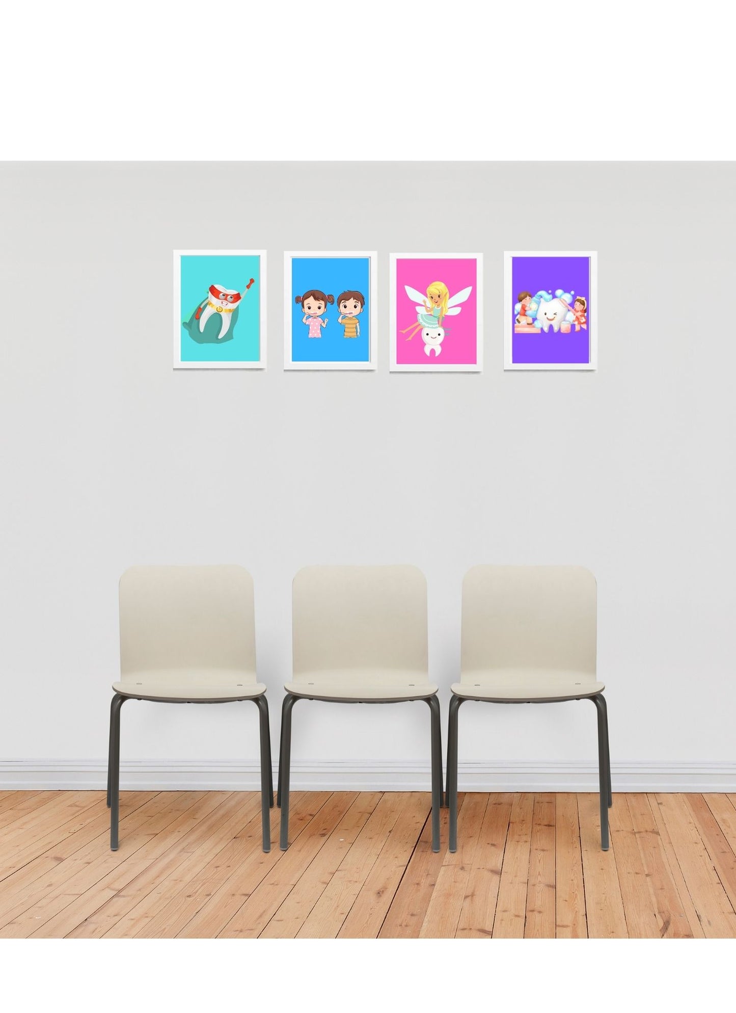 Pediatric Smiles Art Set – 4-Pack Framed Kids Dental Décor