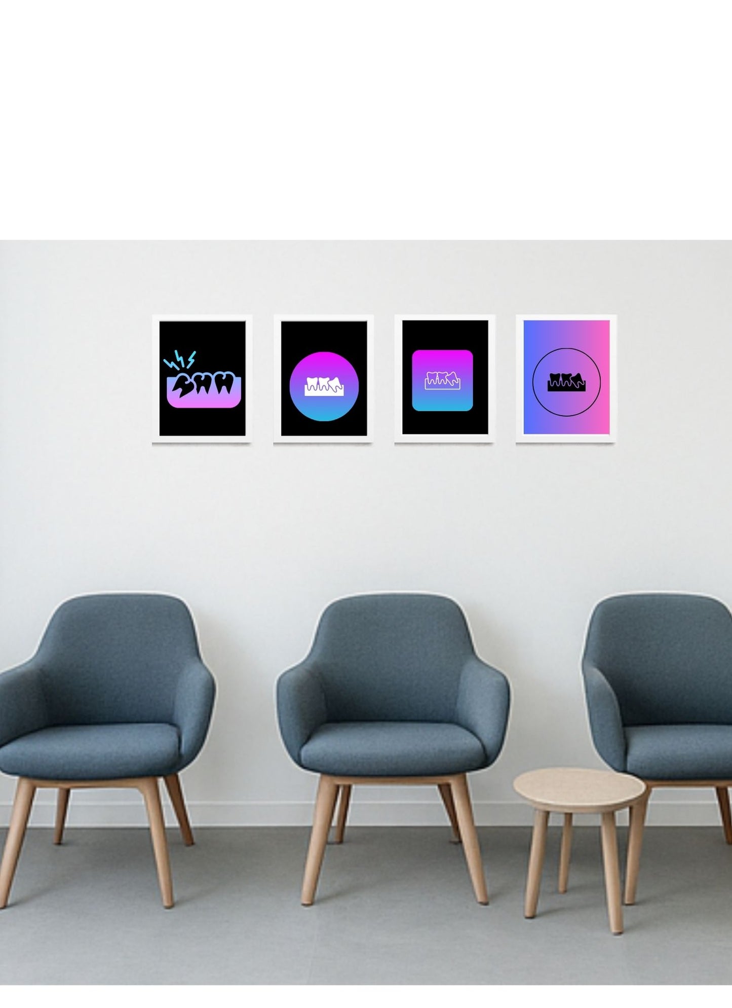Wisdom Tooth Gradient Art Pack – 4 Framed Prints (Oral Surgery Décor)