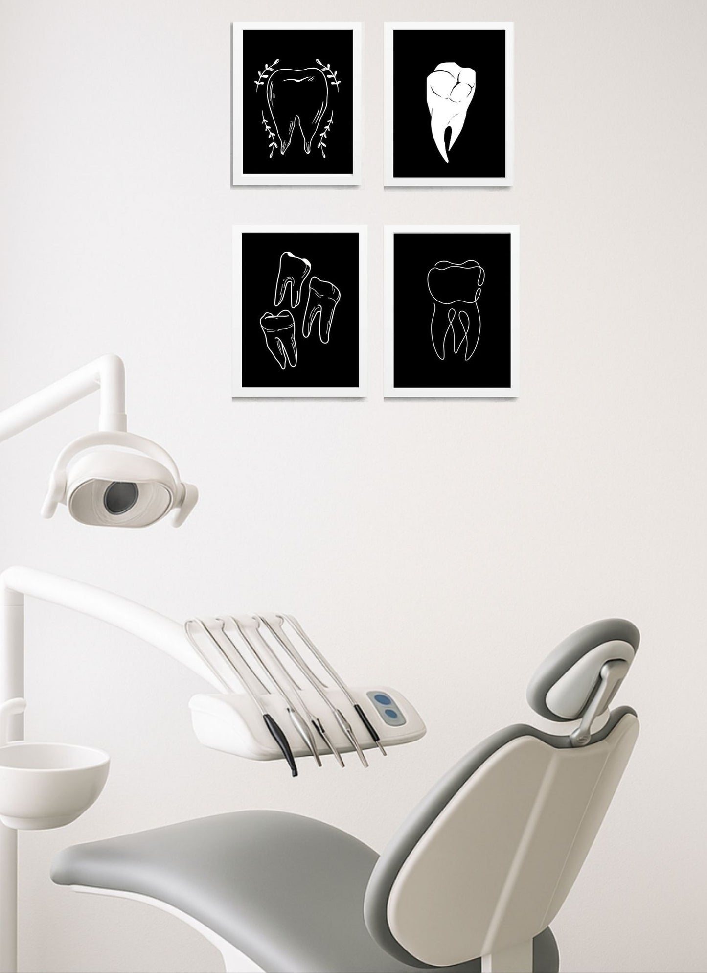 (Minimal Black and White Line Art Tooth Collection)
 4 Pack