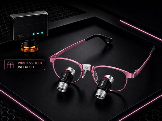 DeeTect Easy Ergos Wireless Loupes (Pink Quartz) Round frame.