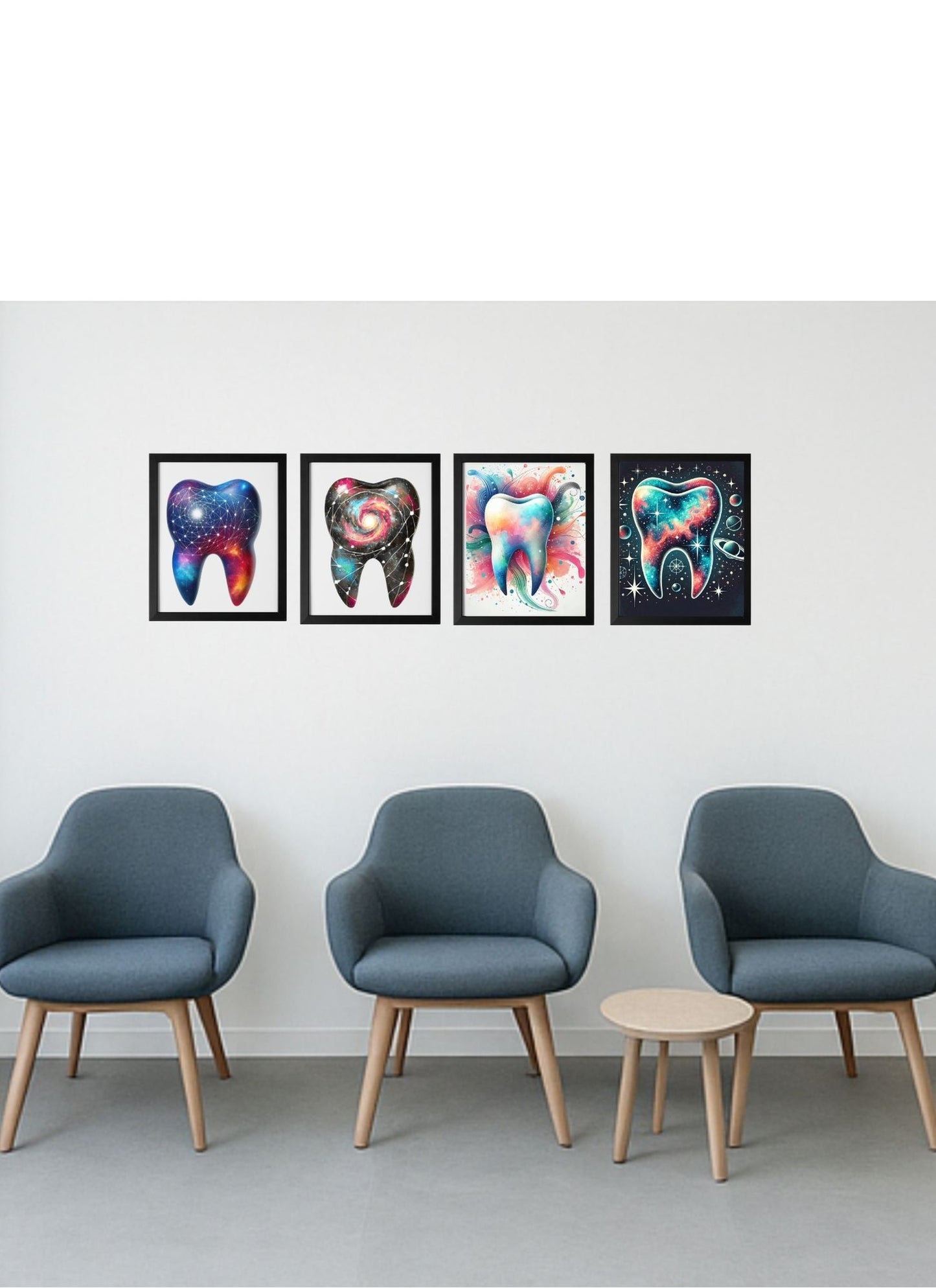 Cosmic Molar Collection – 4-Pack Framed Galaxy Tooth Décor