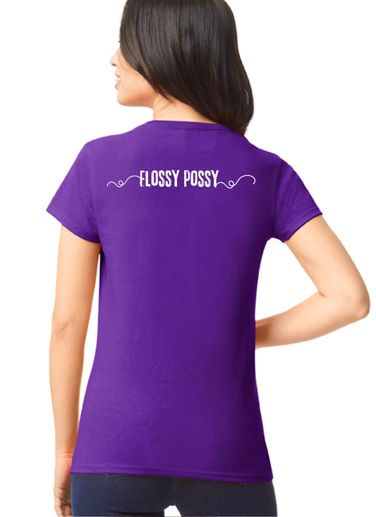 Purple Flossy Possy Shirt with tooth and heart RDH,  DDS, DA