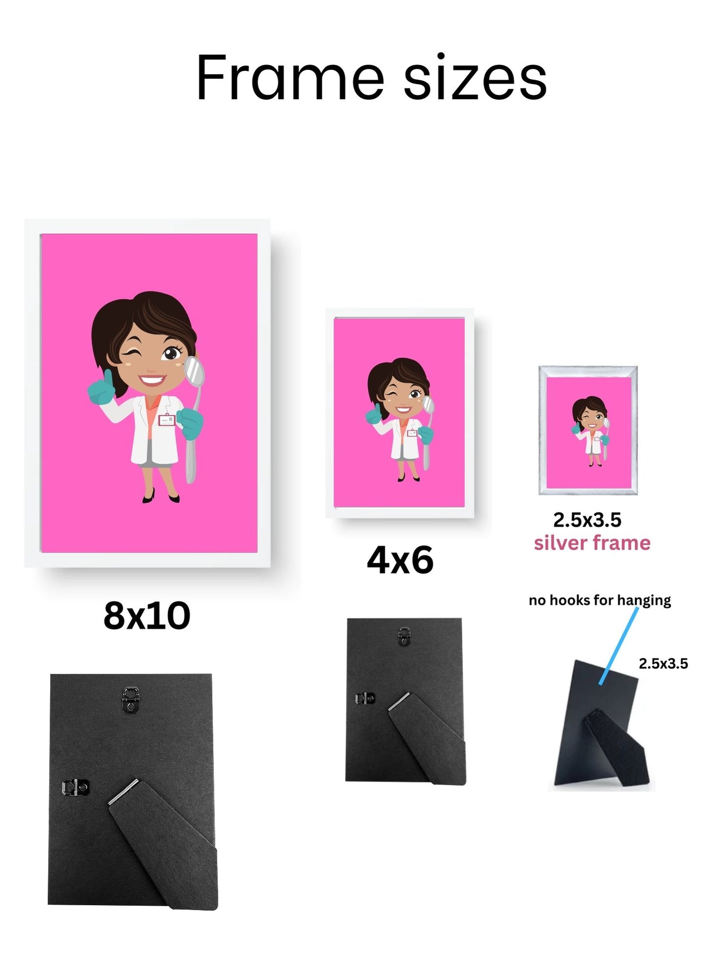 Pediatric Dentist Cartoon Art Frames | Kids Dental Office Wall Décor – Set of 4