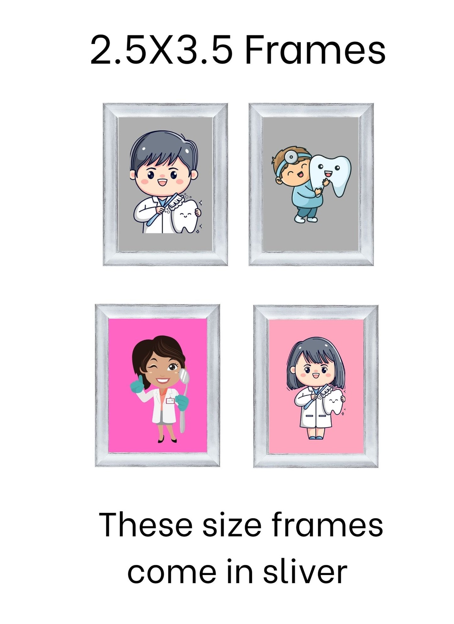 Pediatric Dentist Cartoon Art Frames | Kids Dental Office Wall Décor – Set of 4