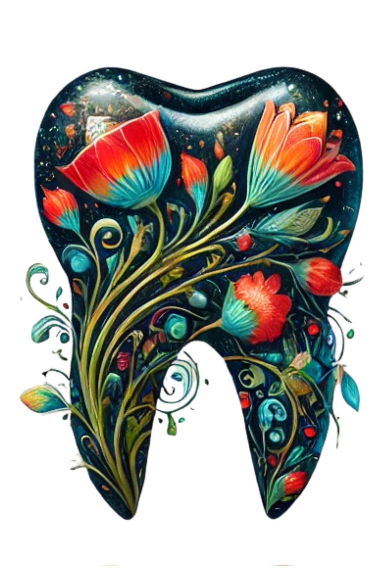 🌸🦷 Floral Tooth Art Pack – 4 Pack (Aesthetic Dental Office Décor)