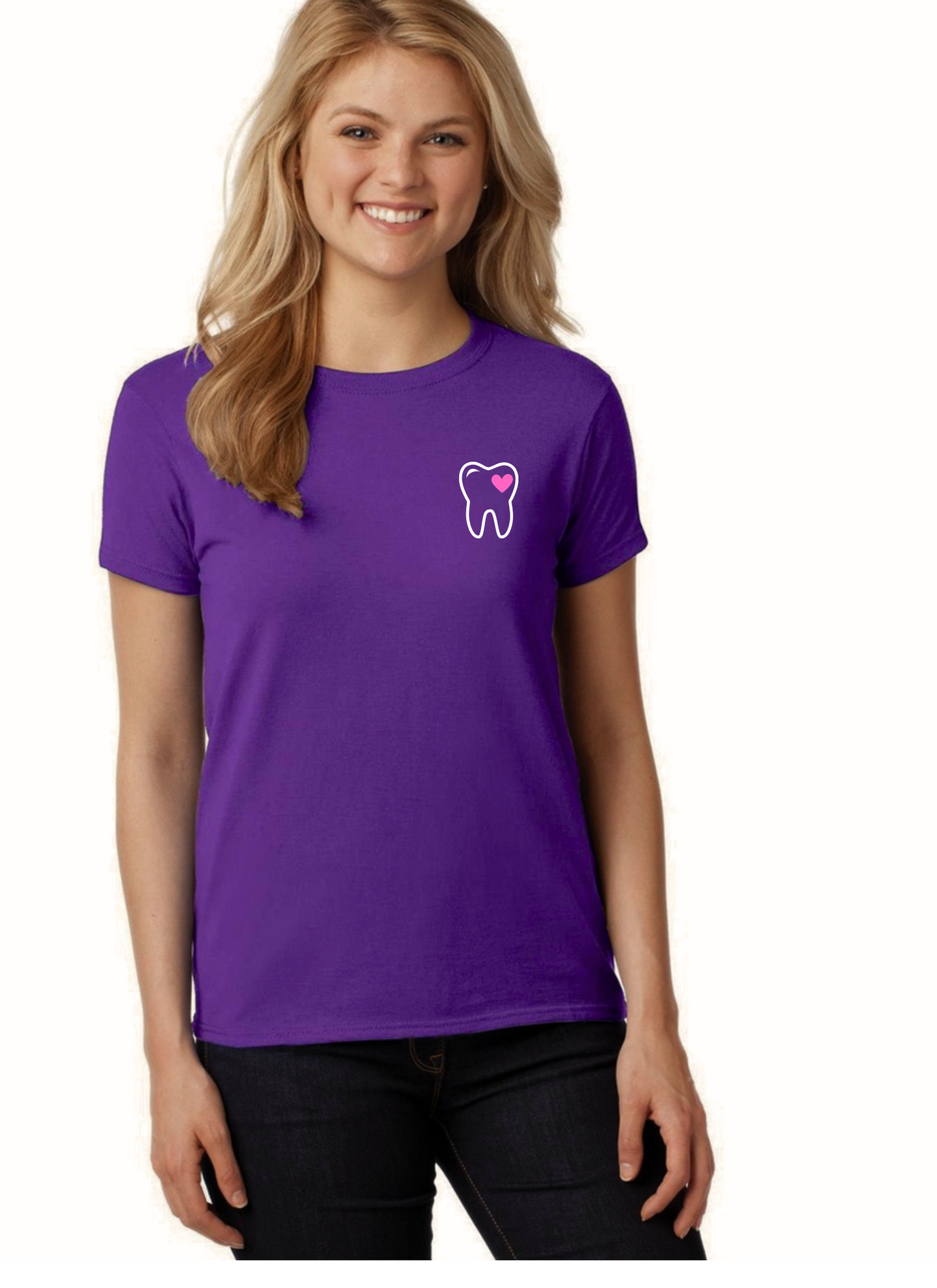 Purple Flossy Possy Shirt with tooth and heart RDH,  DDS, DA