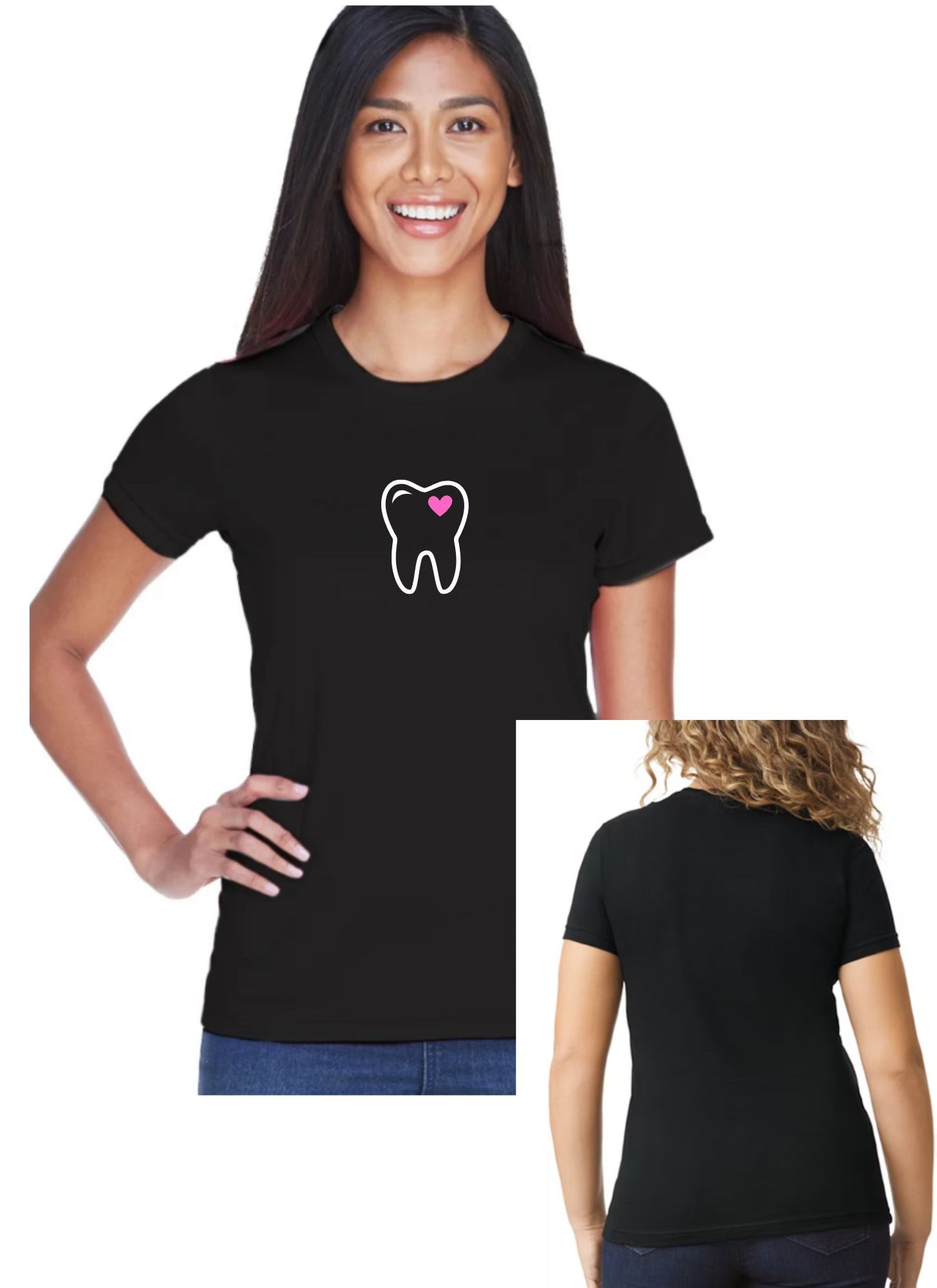 Tooth heart (Tight fit/stretchy/women shirt.) DDS. RDH
