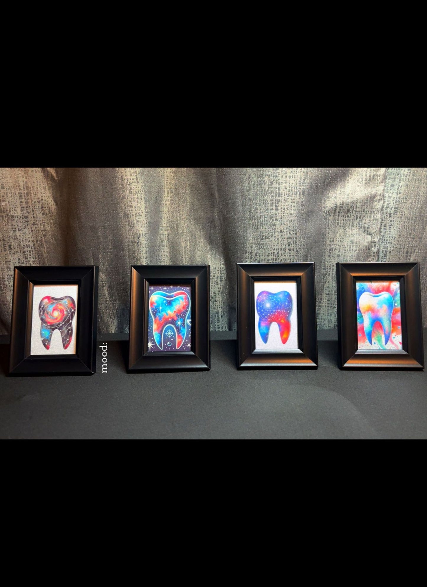 Cosmic Molar Collection – 4-Pack Framed Galaxy Tooth Décor