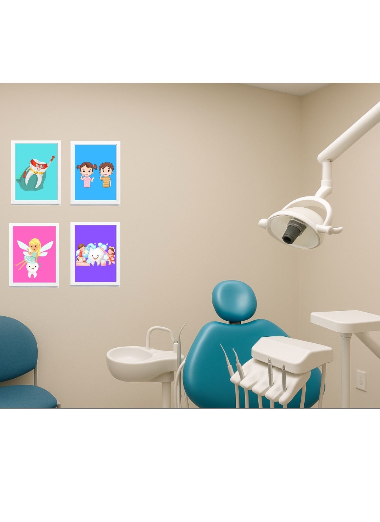 Pediatric Smiles Art Set – 4-Pack Framed Kids Dental Décor