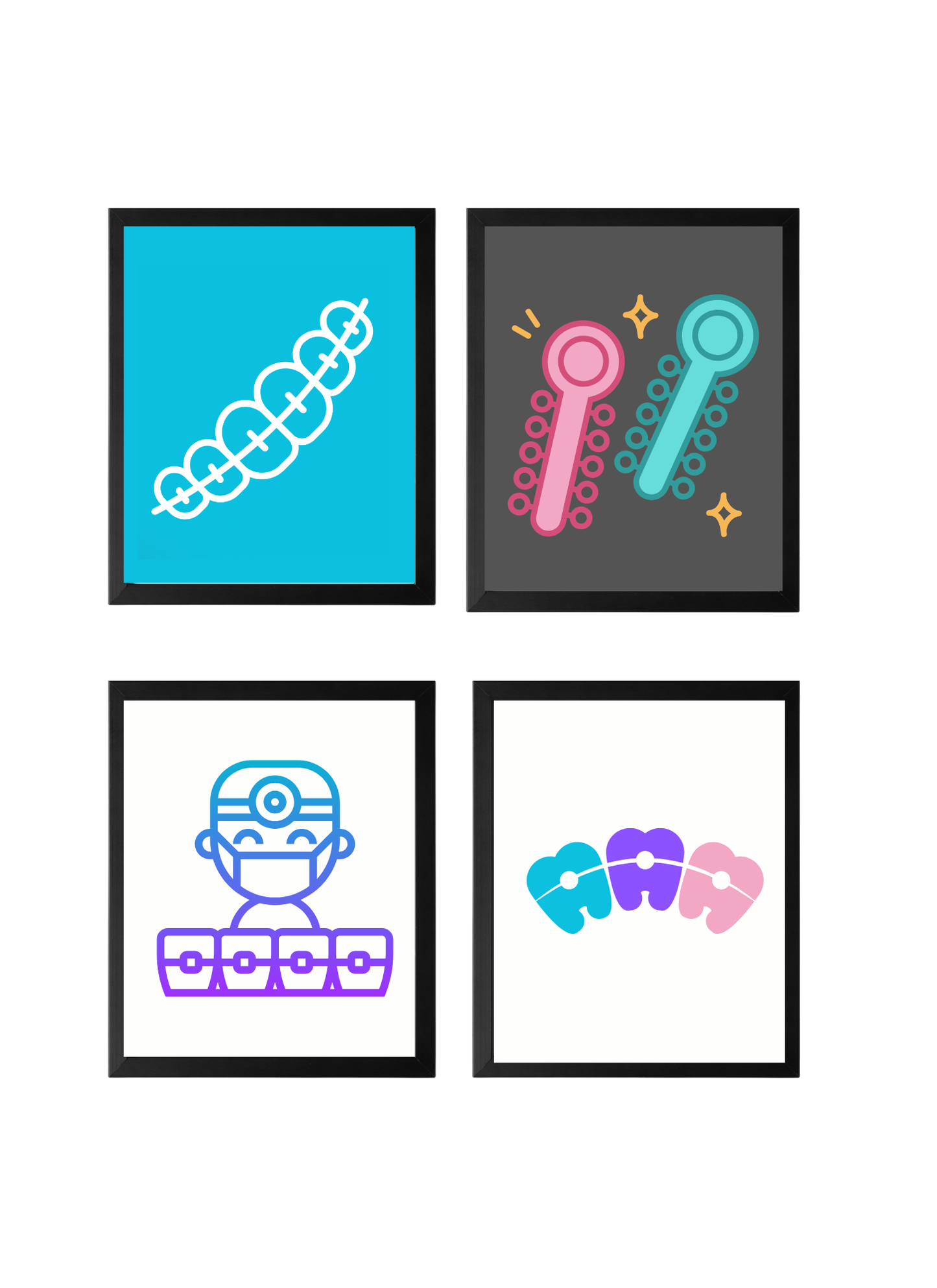 Orthodontic Braces Wall Art Set Dental Decor for Orthodontist Office