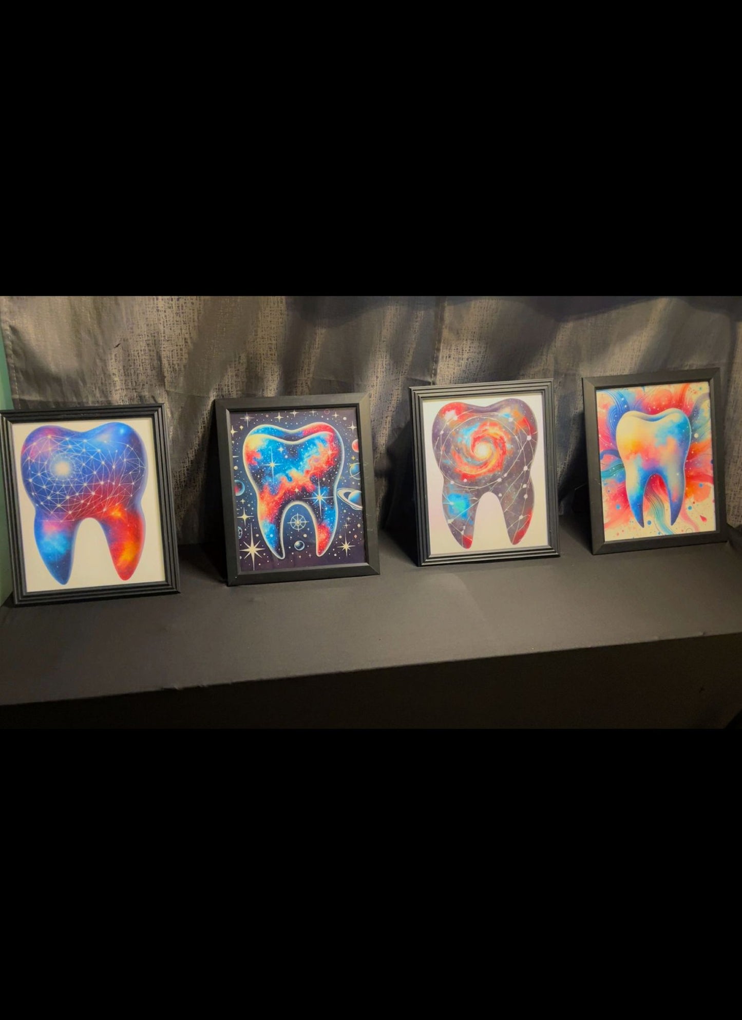 Cosmic Molar Collection – 4-Pack Framed Galaxy Tooth Décor