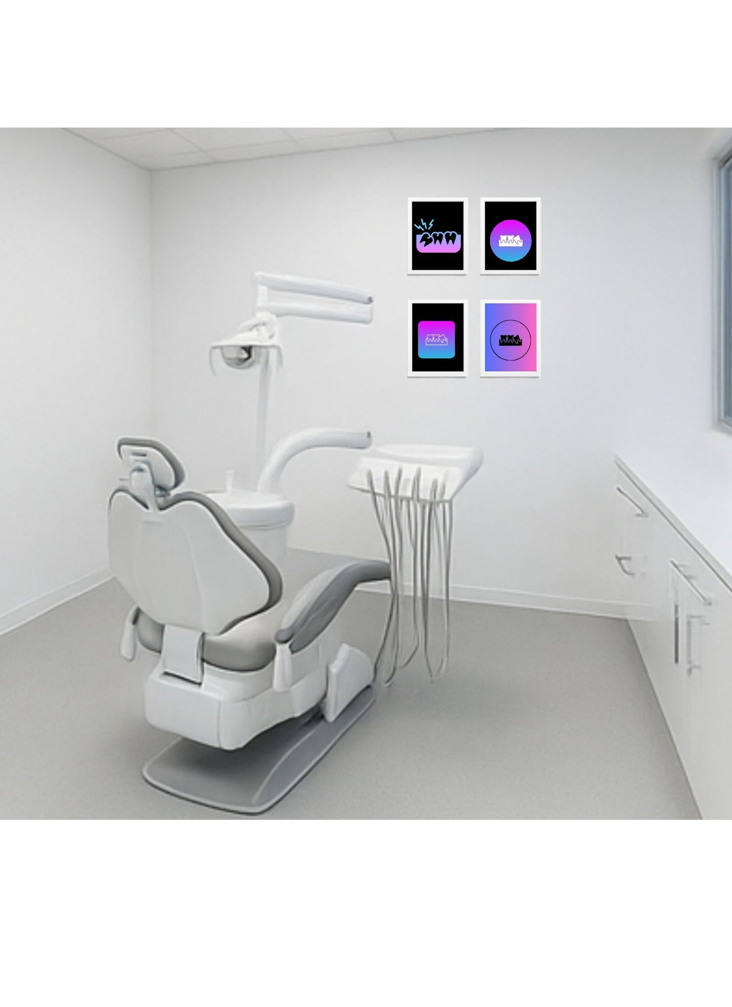 Wisdom Tooth Gradient Art Pack – 4 Framed Prints (Oral Surgery Décor)