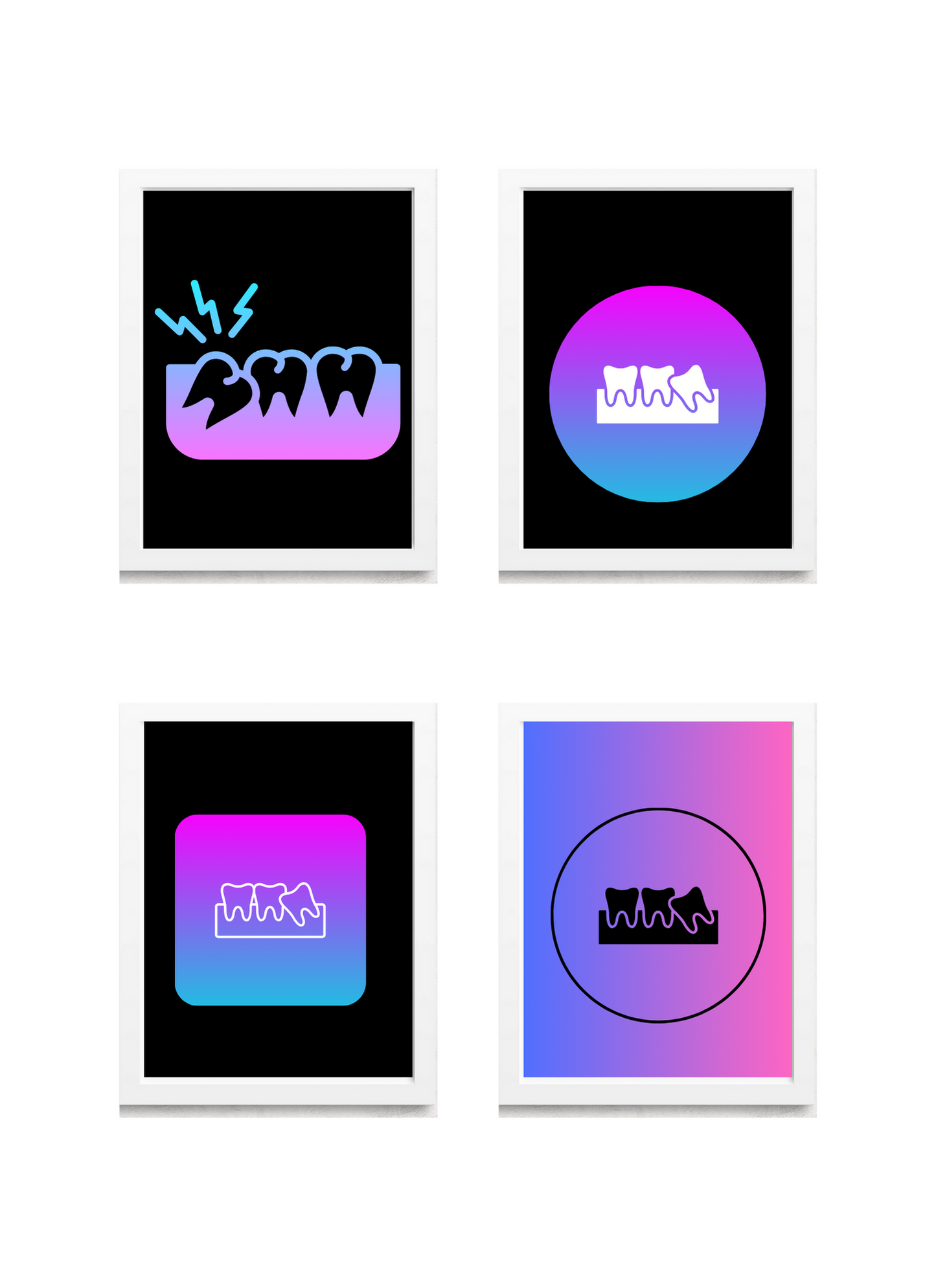Wisdom Tooth Gradient Art Pack – 4 Framed Prints (Oral Surgery Décor)