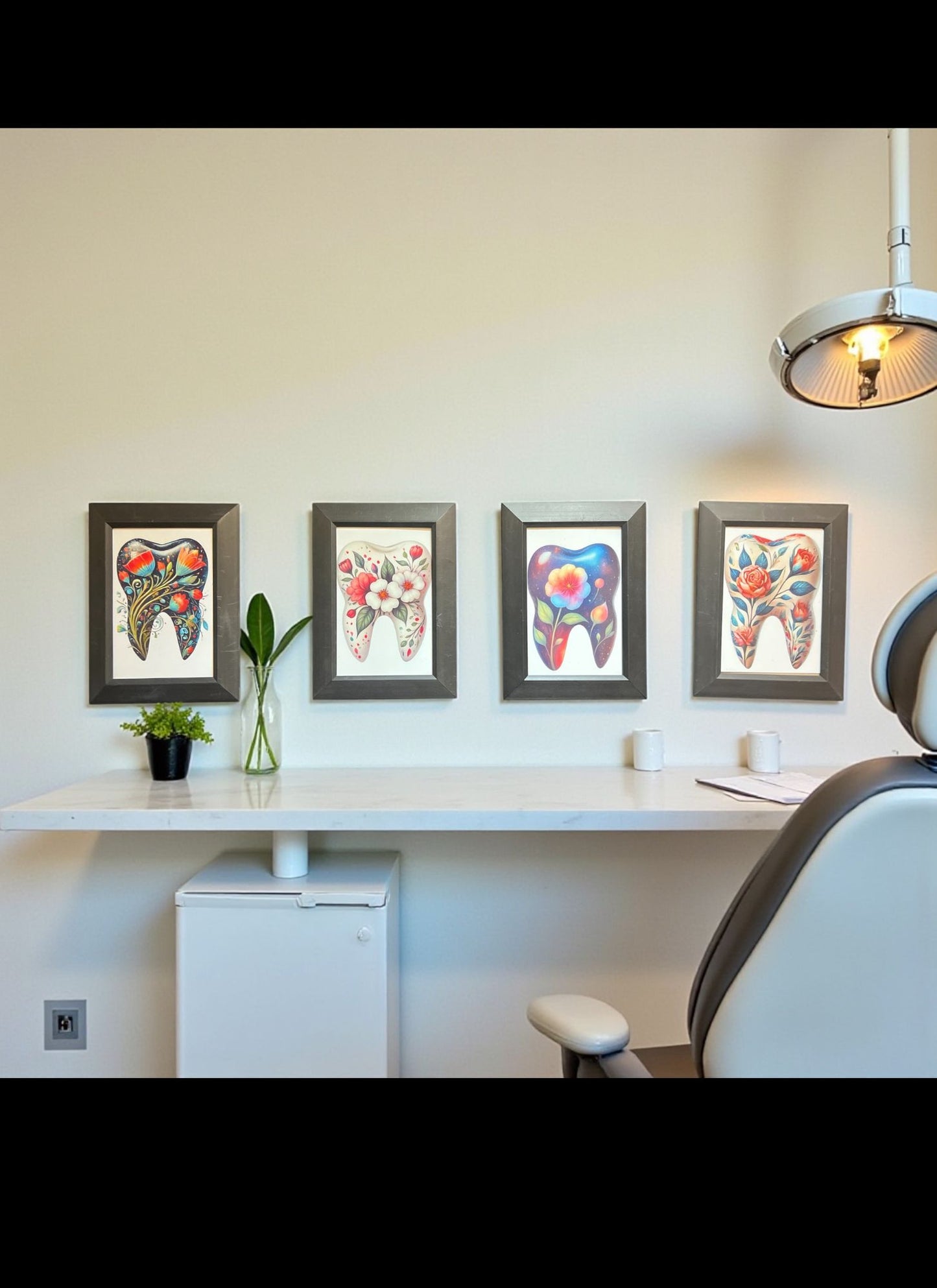 🌸🦷 Floral Tooth Art Pack – 4 Pack (Aesthetic Dental Office Décor)