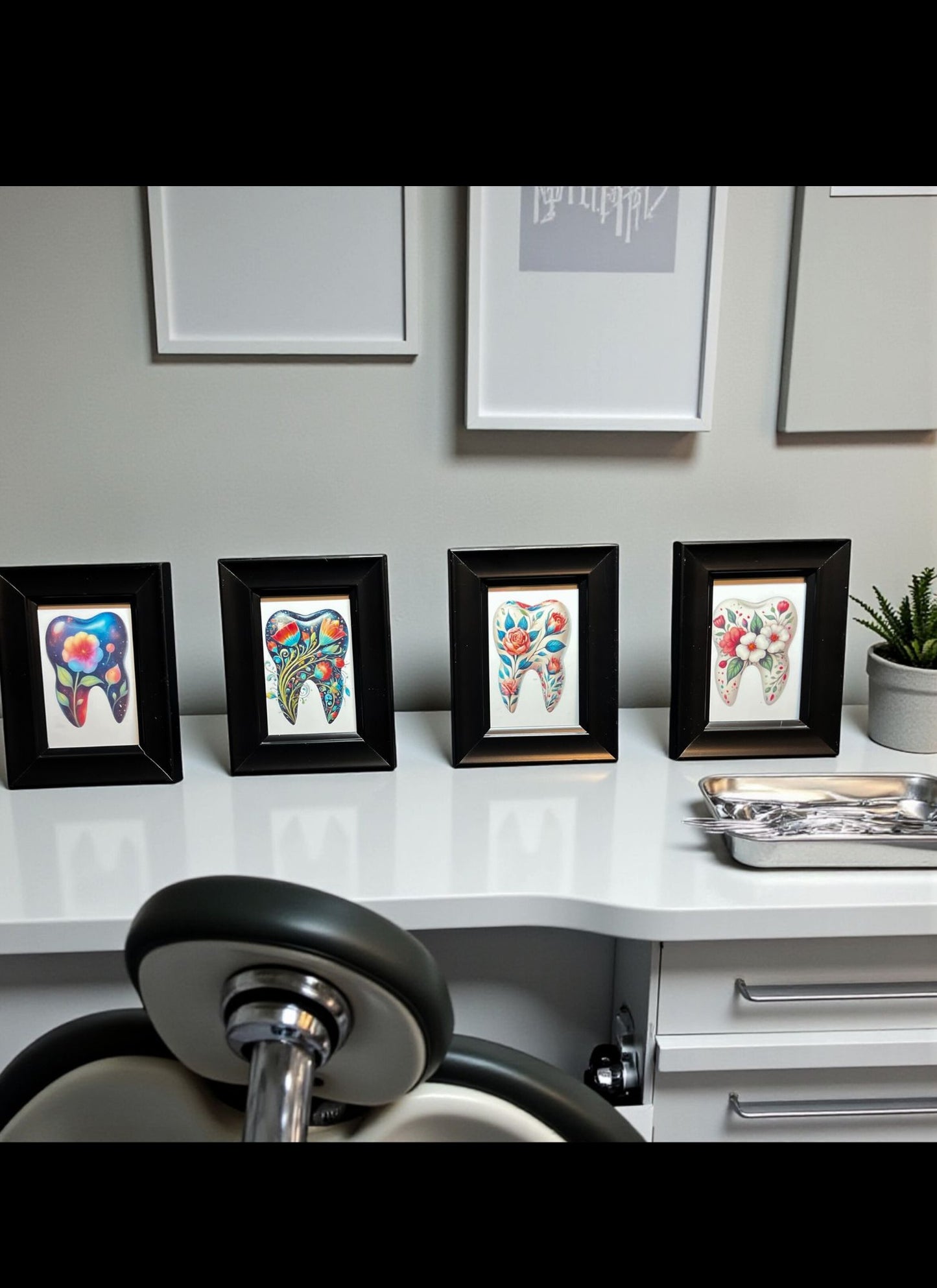 🌸🦷 Floral Tooth Art Pack – 4 Pack (Aesthetic Dental Office Décor)