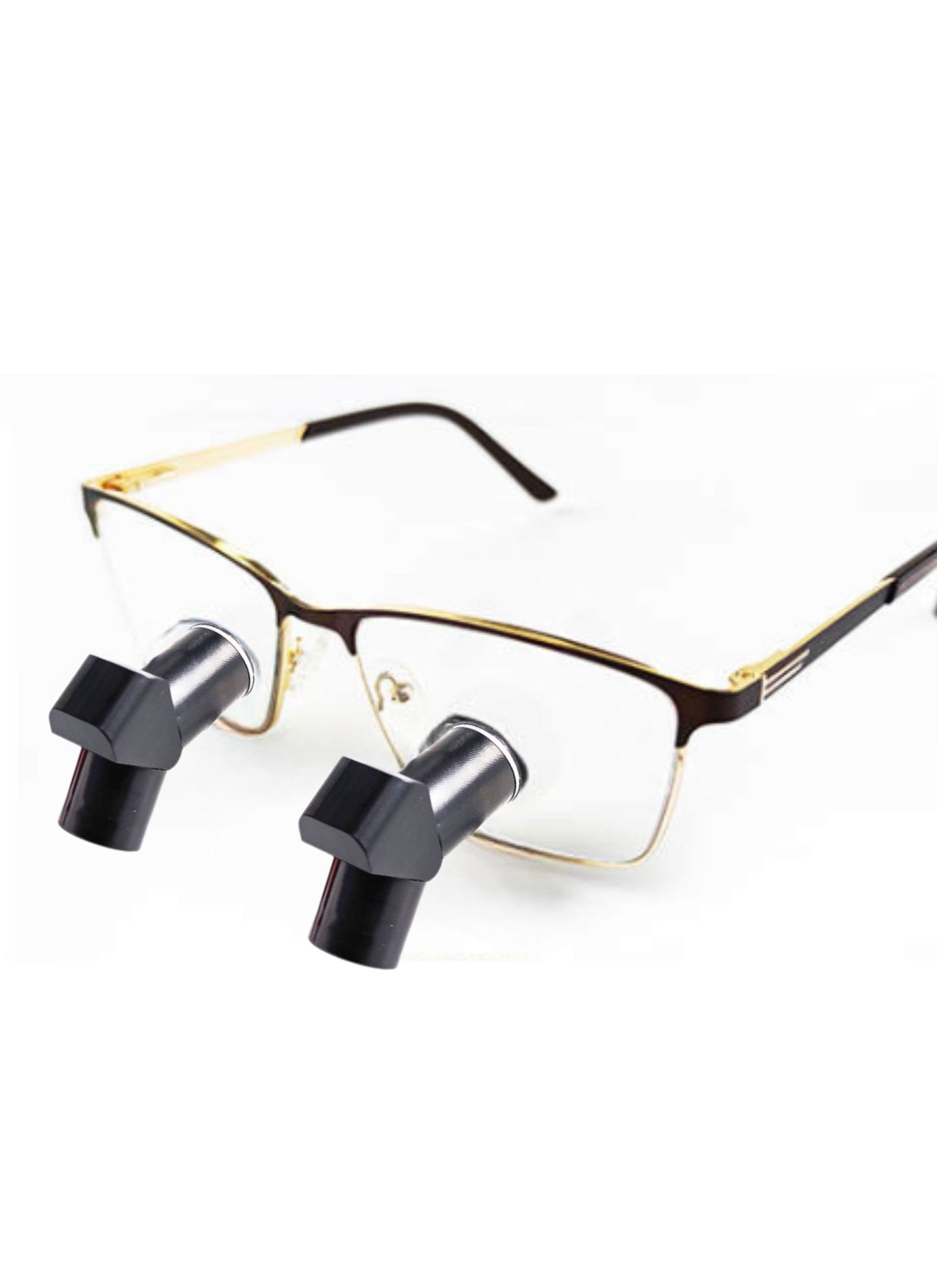 DeeTect Ergonomic loupes (Brown/gold Frames) With wireless headlight