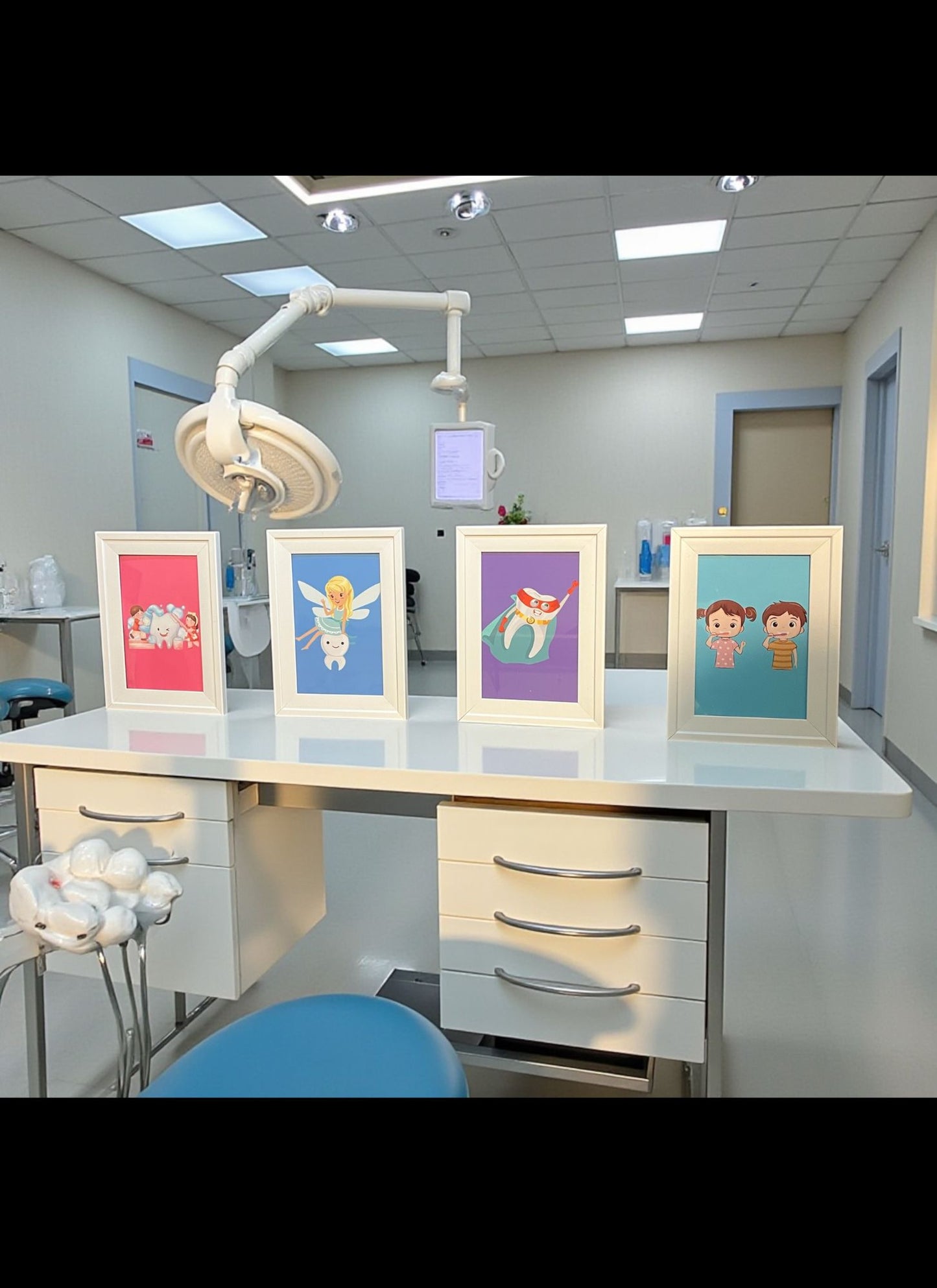 Pediatric Smiles Art Set – 4-Pack Framed Kids Dental Décor