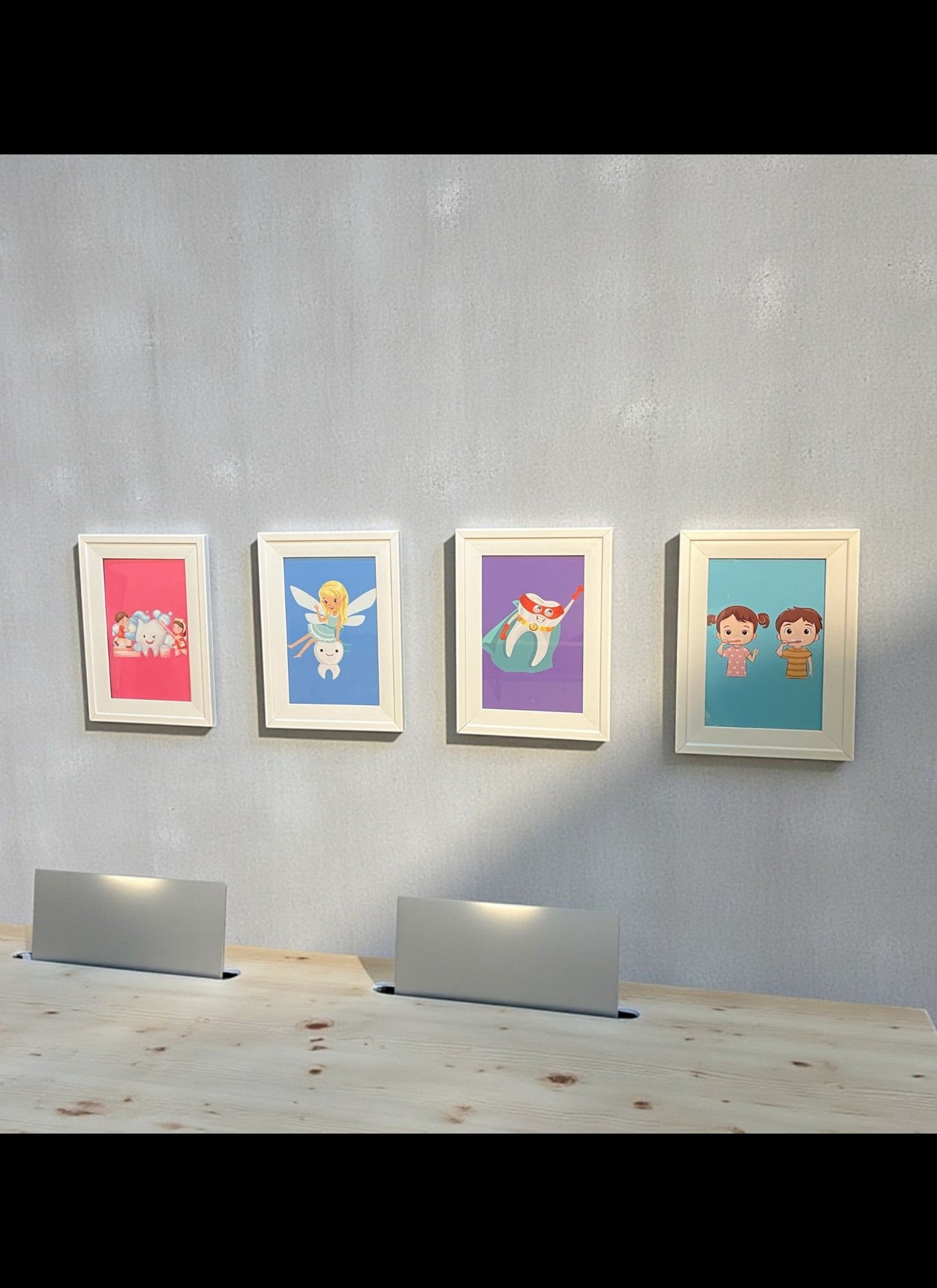 Pediatric Smiles Art Set – 4-Pack Framed Kids Dental Décor