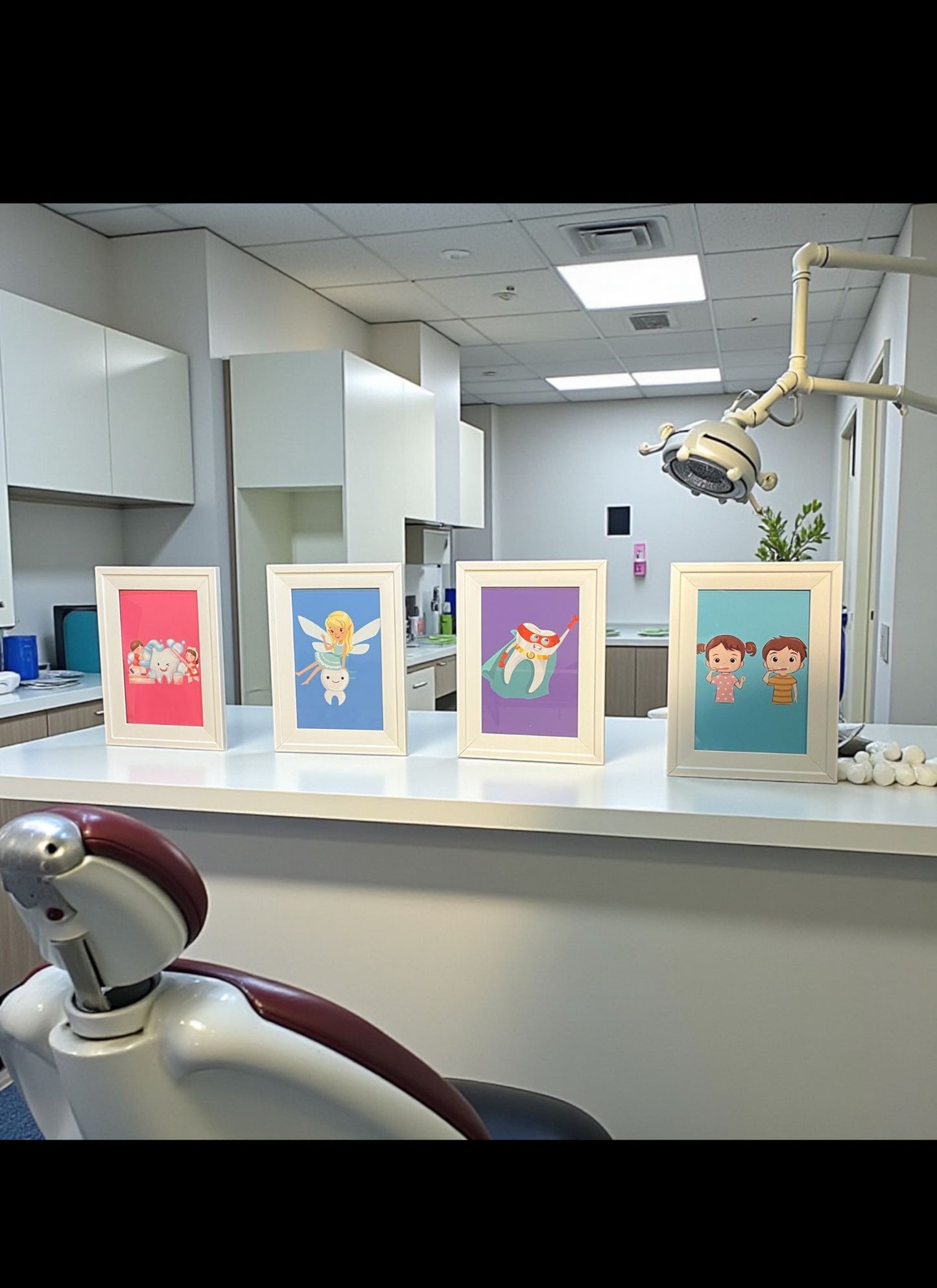 Pediatric Smiles Art Set – 4-Pack Framed Kids Dental Décor