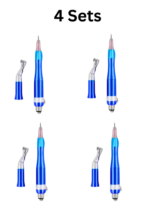 4 PACK Dental Slow Low Speed Handpiece Straight Contra Angle Air Motor. Slow speed with latch attachment. 2/4H. Blue 4 pack. All pieces included.