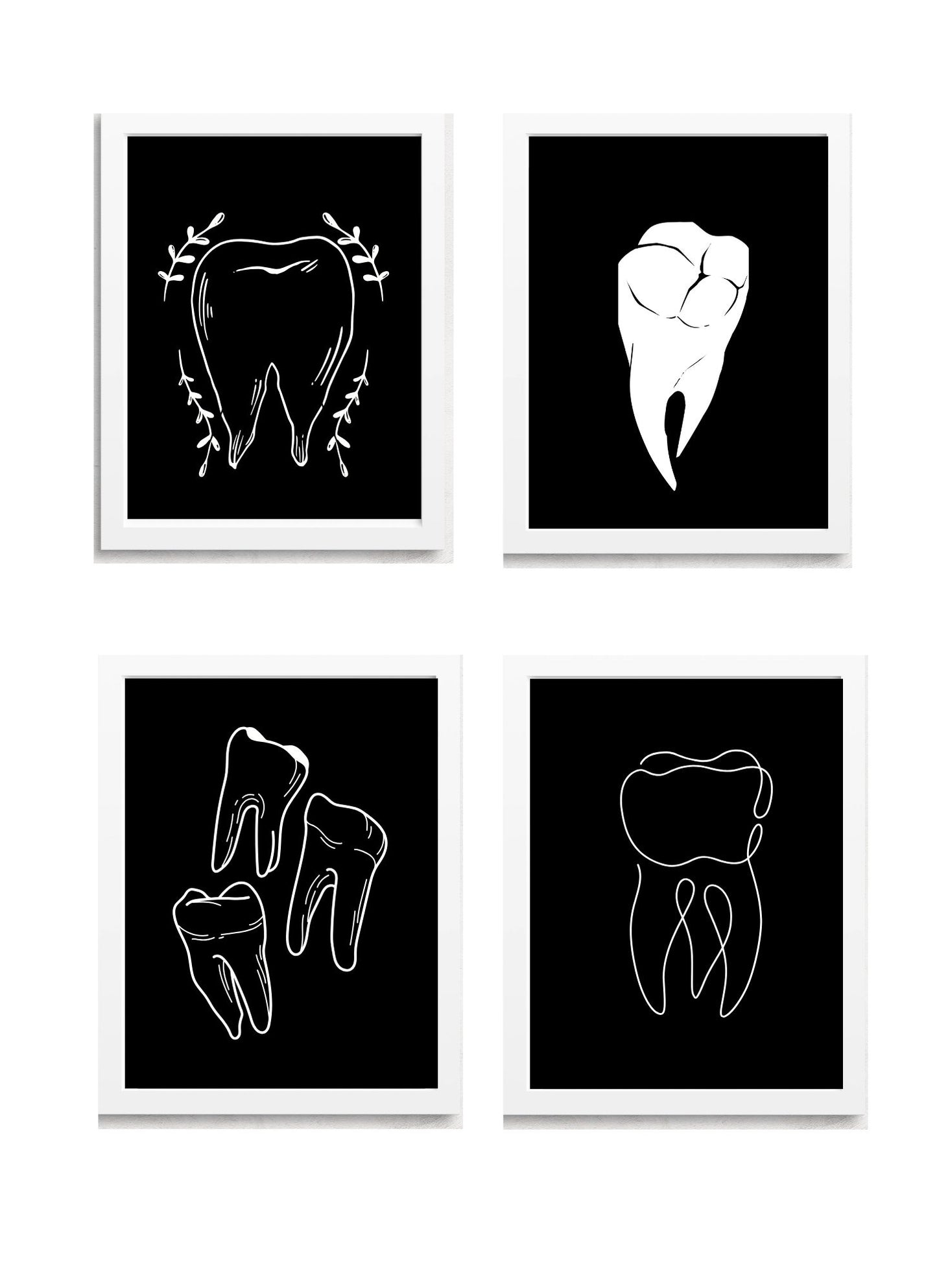 (Minimal Black and White Line Art Tooth Collection)
 4 Pack