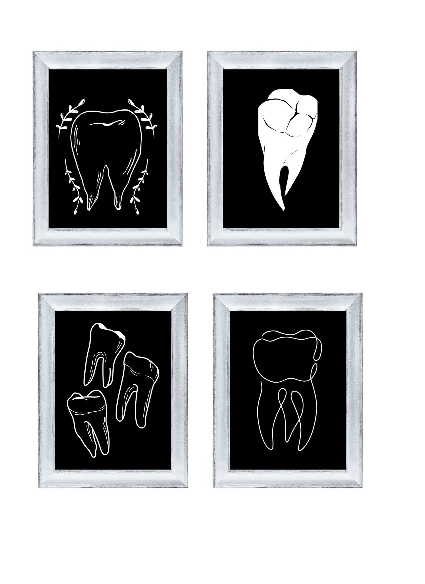 (Minimal Black and White Line Art Tooth Collection)
 4 Pack