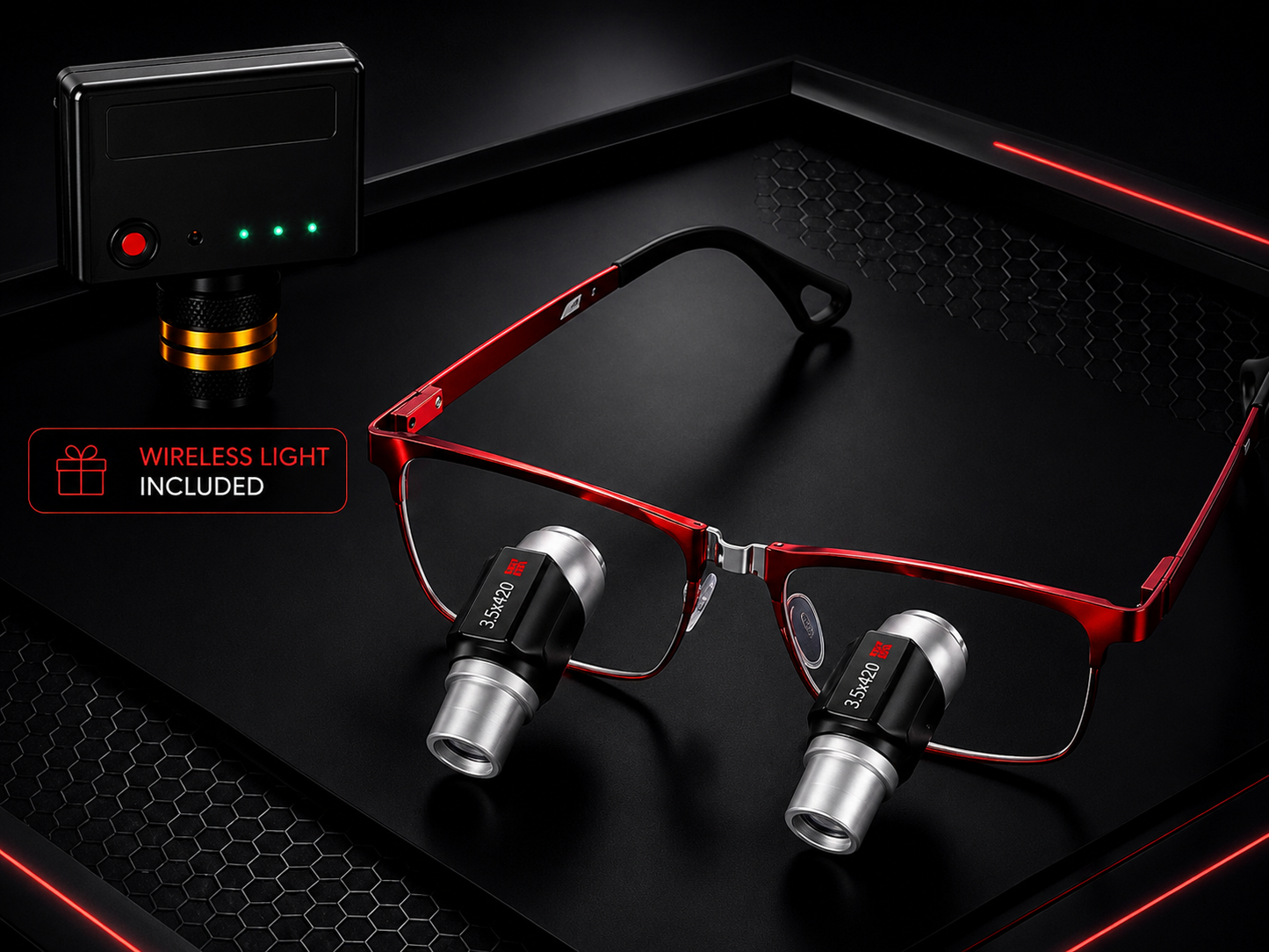 DeeTect Easy Ergos Wireless Loupes (Red) Square frame