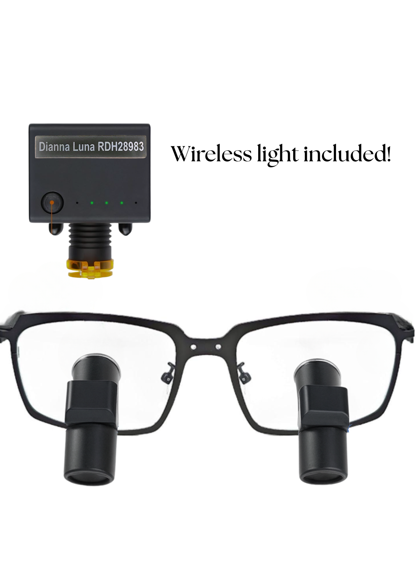 DeeTect Ergonomic loupes (Black Frames Style 2) With wireless headlight.