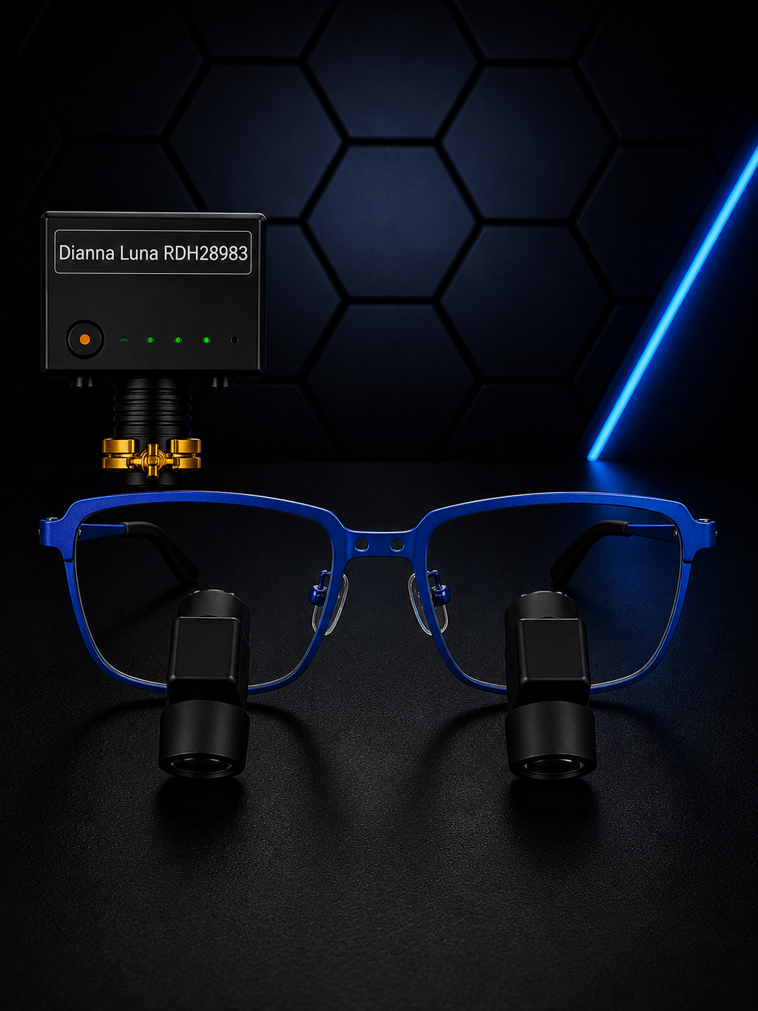 DeeTect Ergonomic loupes (Blue Frames) With wireless headlight.