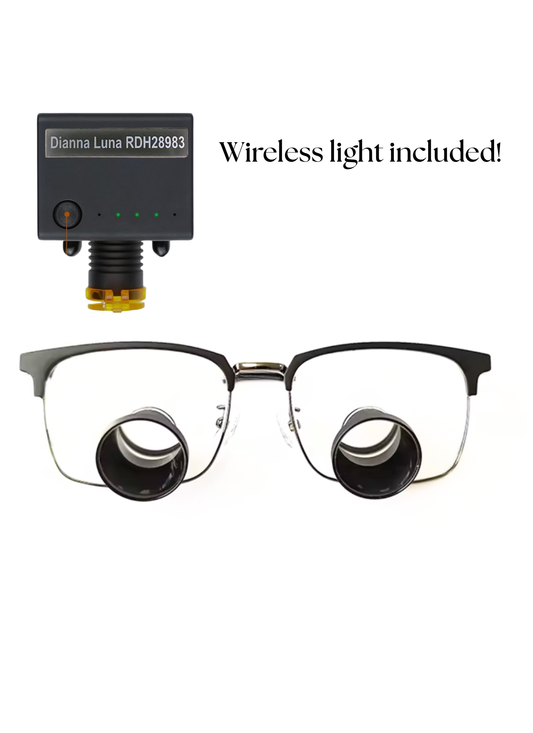 Black Square Frame Loupes With Wireless Headlight. Style 4