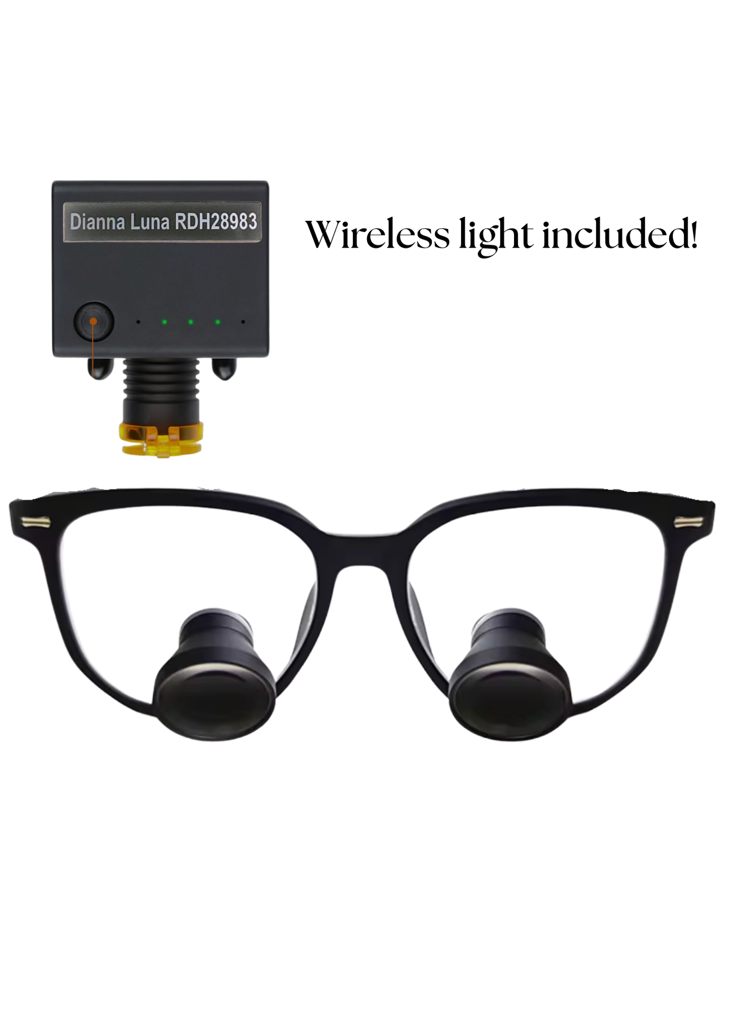 Black Frame Loupes With Wireless Headlight. Style 3