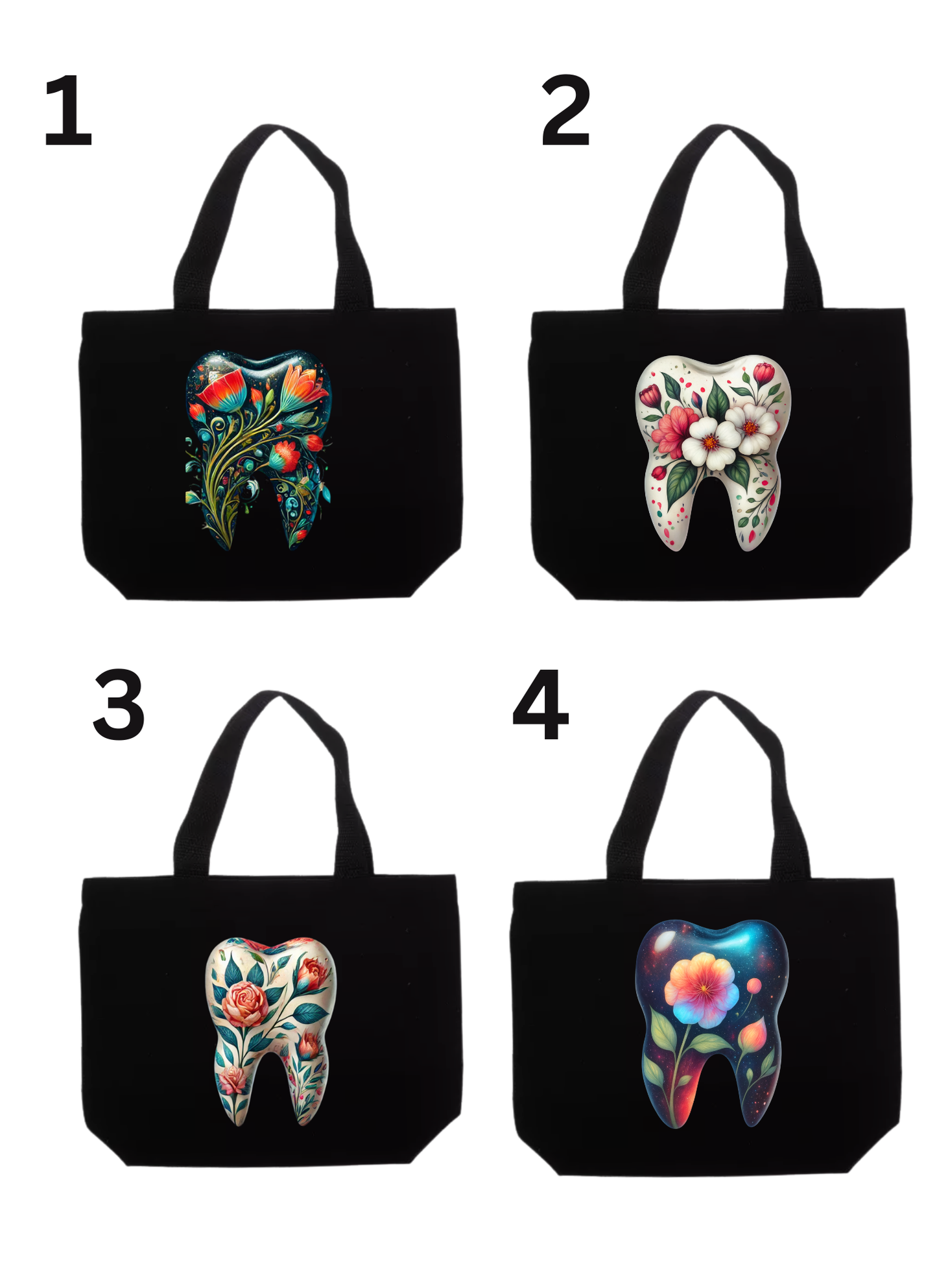 Dental Tote Bags. Tooth Bloom Collection