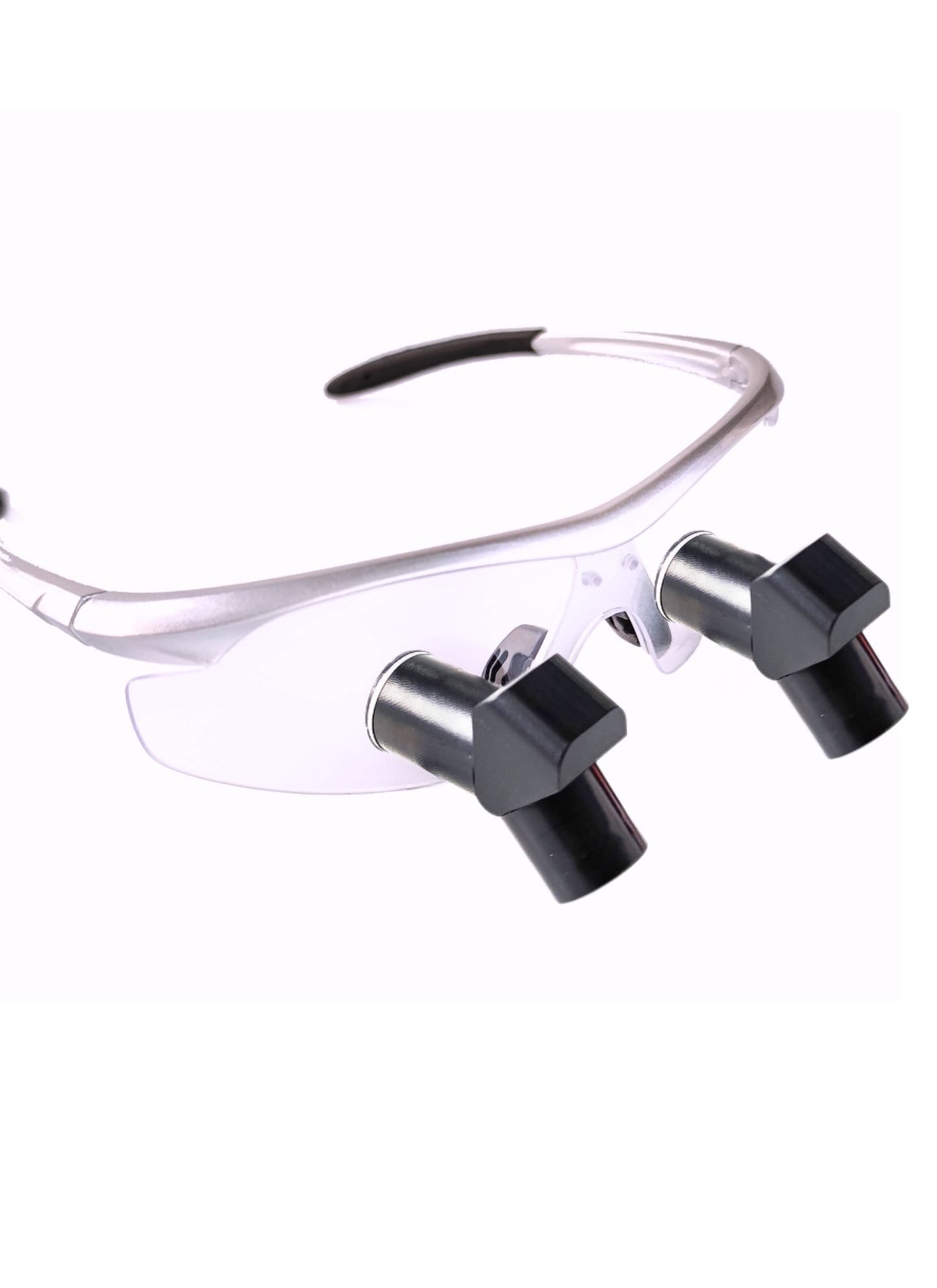 DeeTect Ergonomic loupes (Silver Round Frames) With wireless headlight.